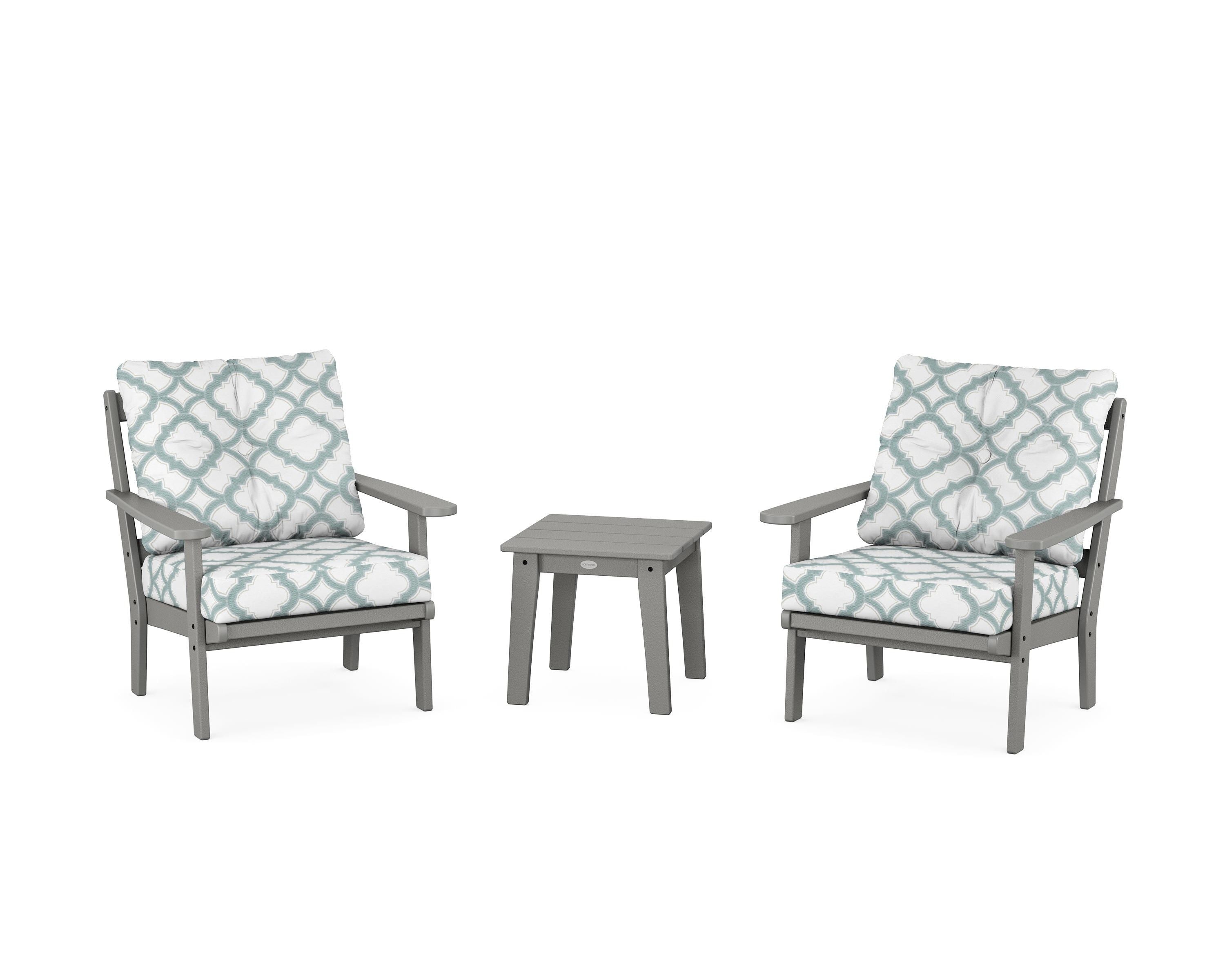 POLYWOOD® Mission 3-Piece Deep Seating Set in Slate Grey / Trellis Glacier Spa