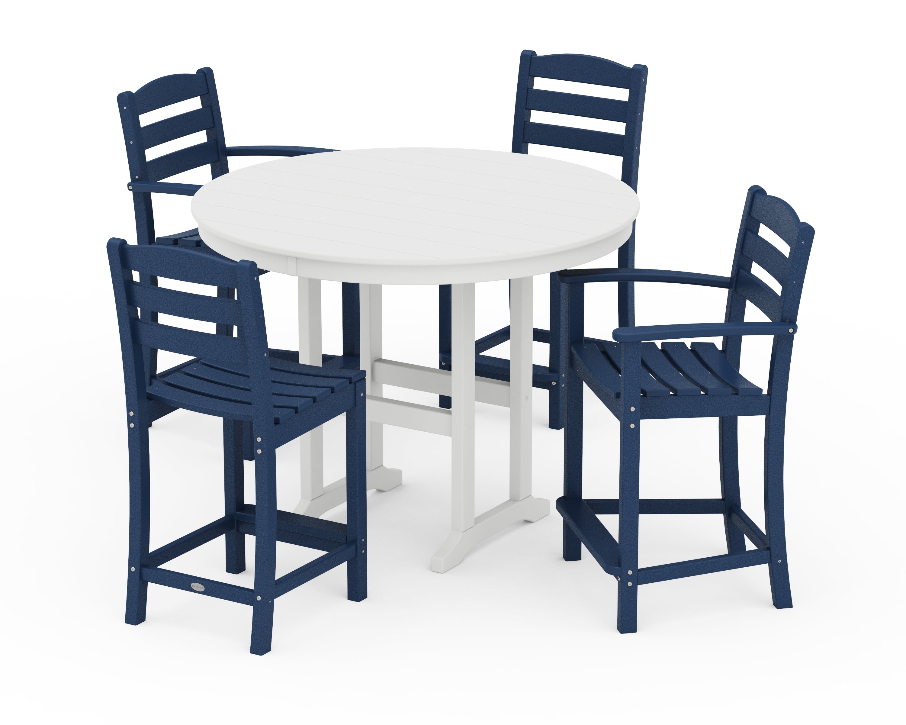 POLYWOOD® La Casa Café 5-Piece Round Farmhouse Counter Dining Set in Navy / White