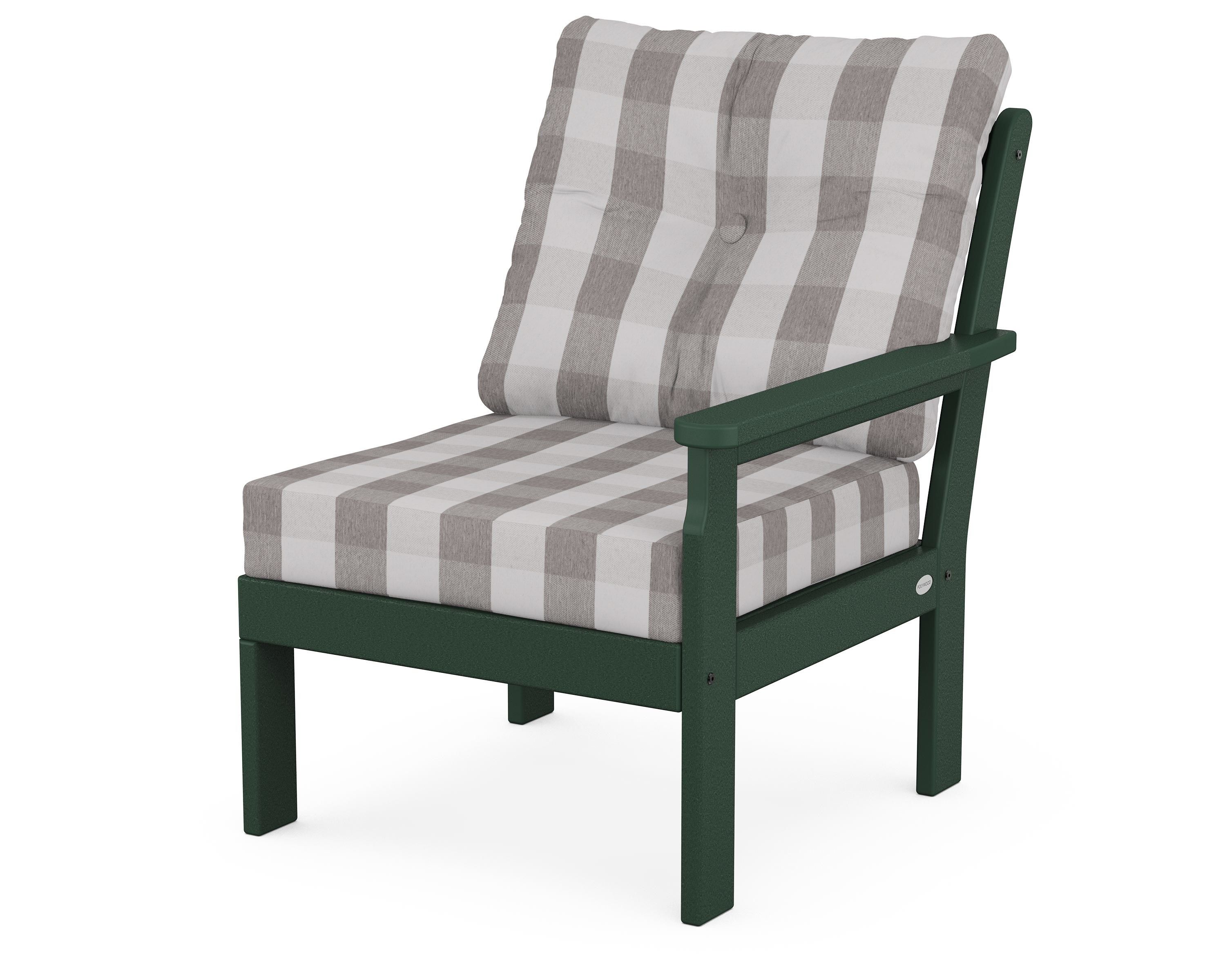 POLYWOOD® Vineyard Modular Right Arm Chair in Green / Buffalo Plaid Grey Mist