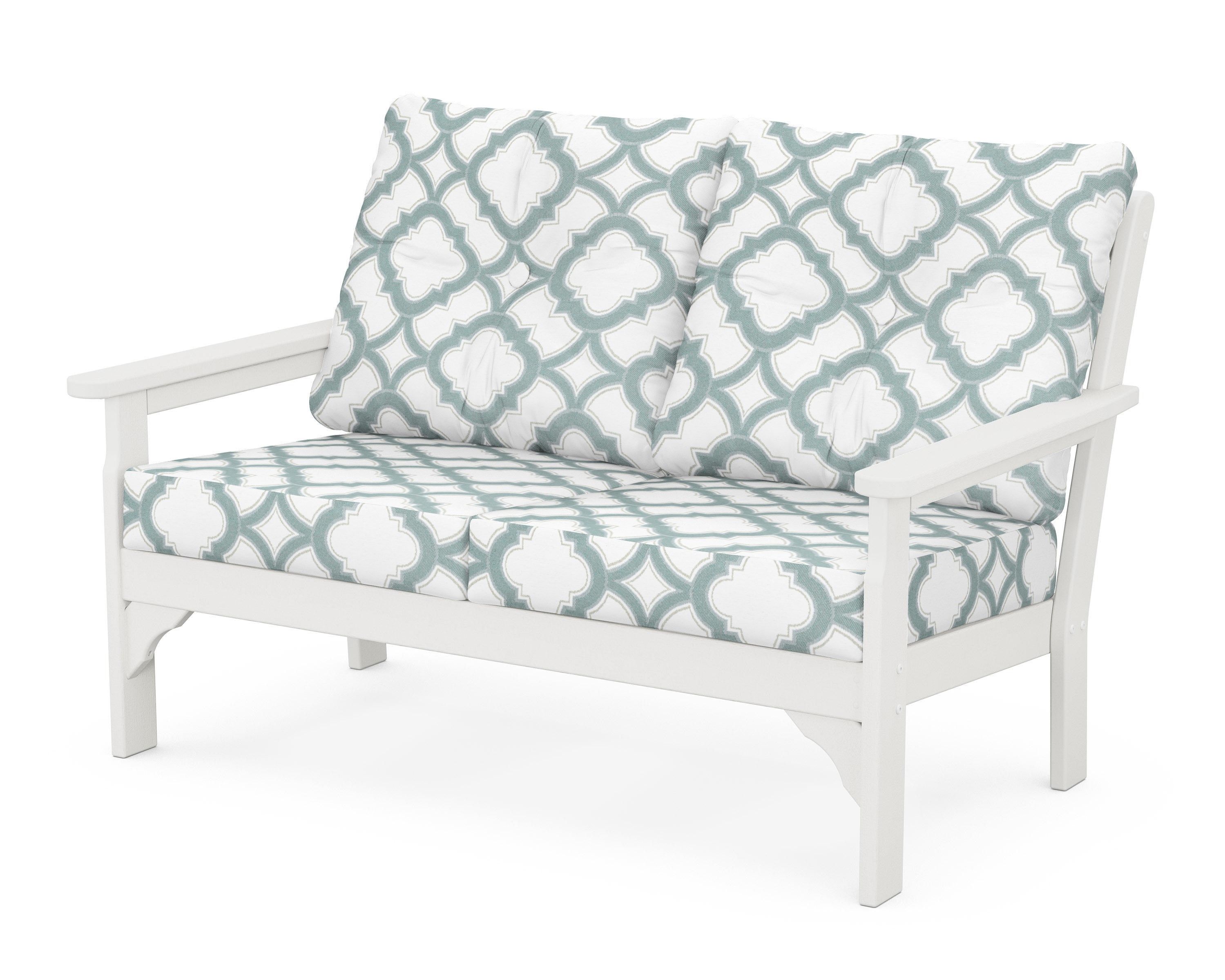 POLYWOOD® Vineyard Deep Seating Loveseat in Vintage White / Trellis Glacier Spa