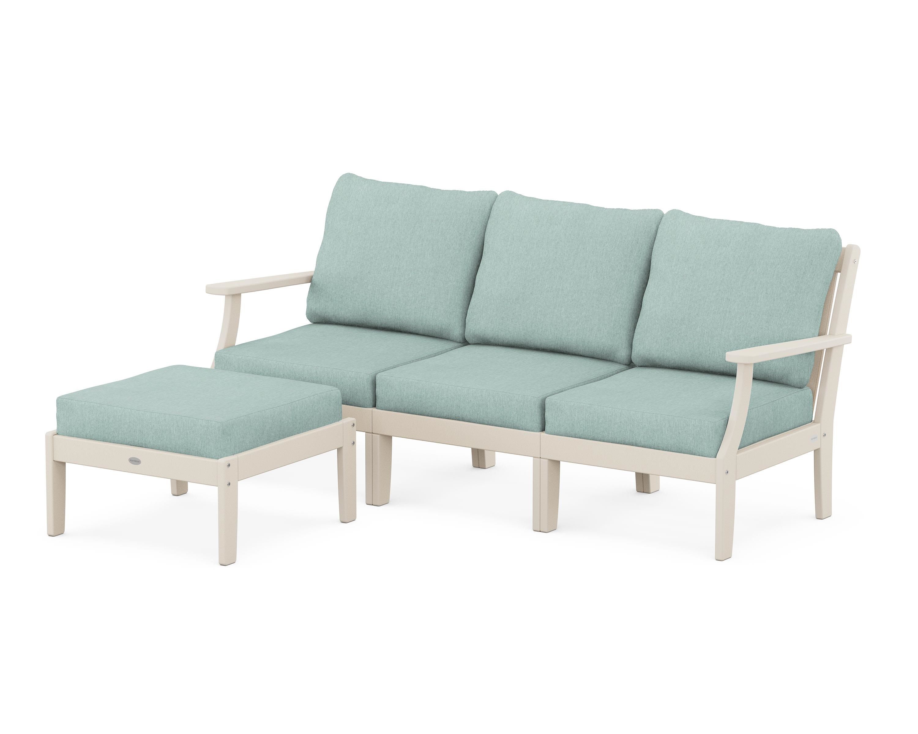 POLYWOOD® Braxton Modular 4-Piece Deep Seating Set with Ottoman in Sand / Glacier Spa