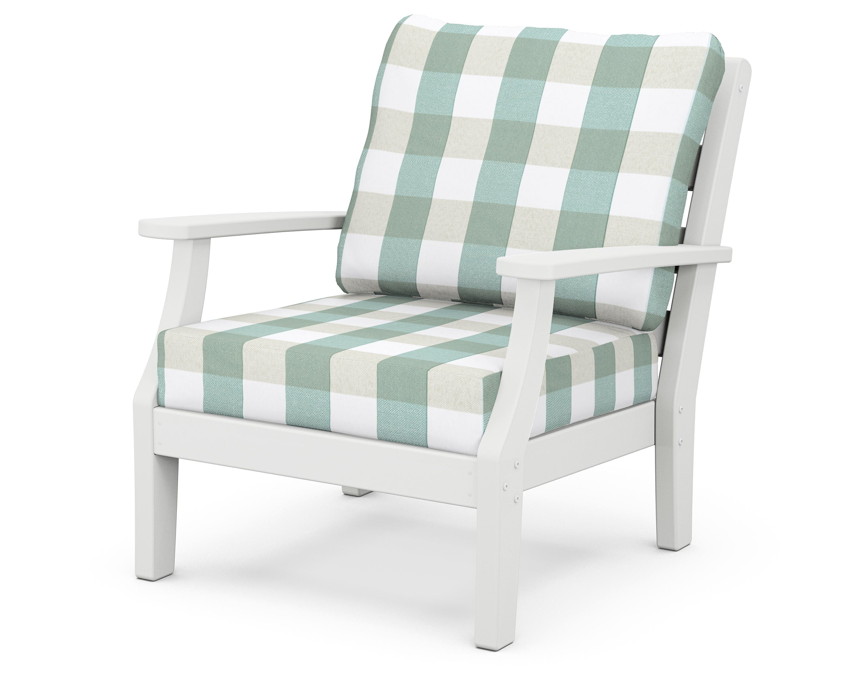 POLYWOOD® Chesapeake Deep Seating Chair in White / Buffalo Plaid Glacier Spa