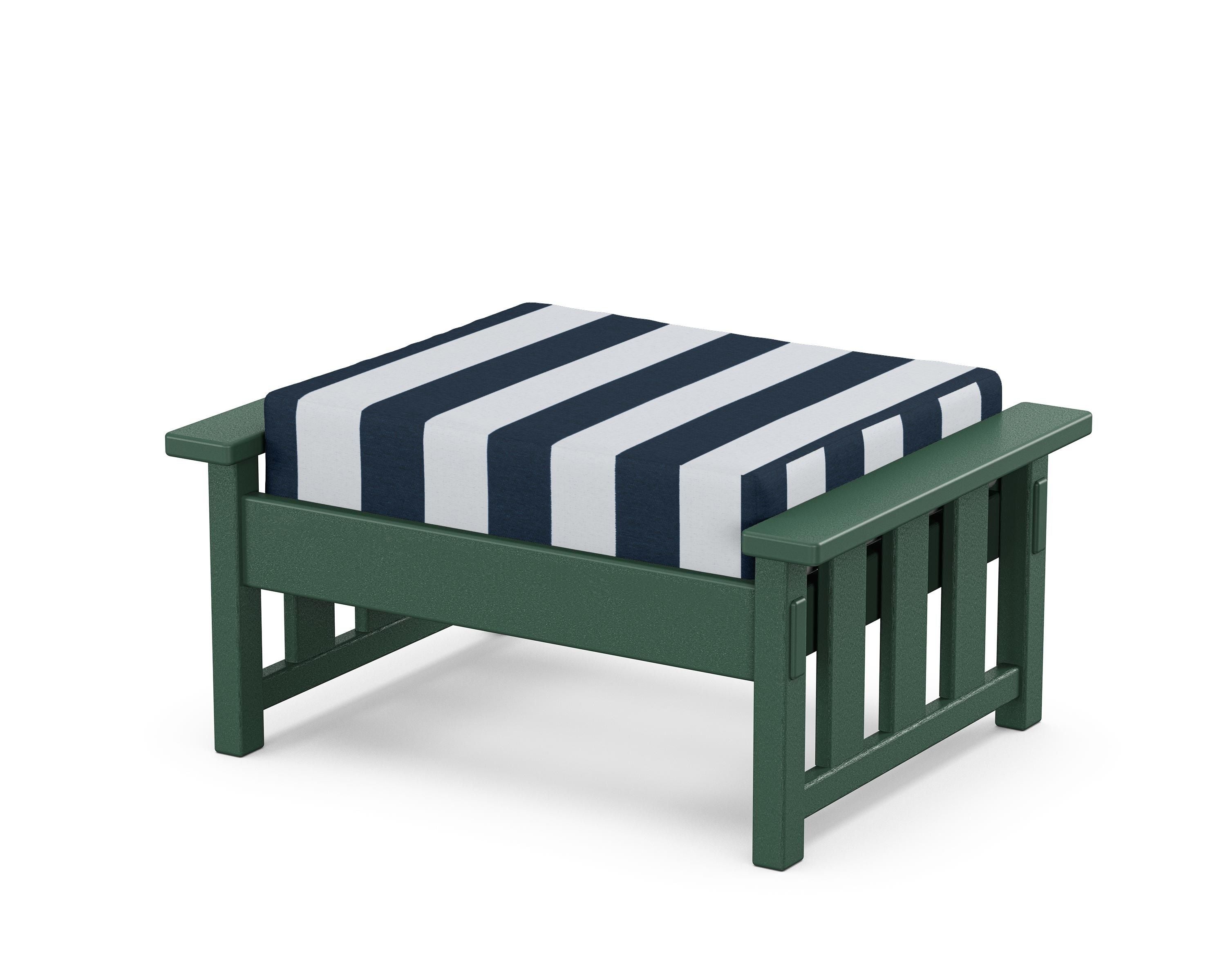 Martha Stewart by POLYWOOD® Acadia Deep Seating Ottoman in Green / Cabana Stripe Marine Indigo