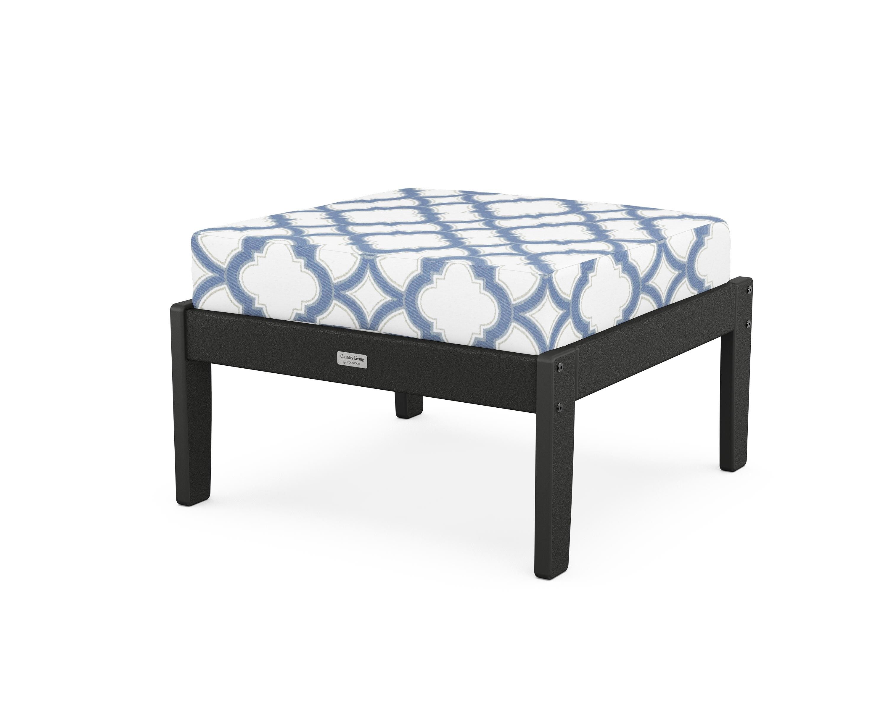 Country Living Cottage Deep Seating Ottoman in Black / Trellis Sky Blue