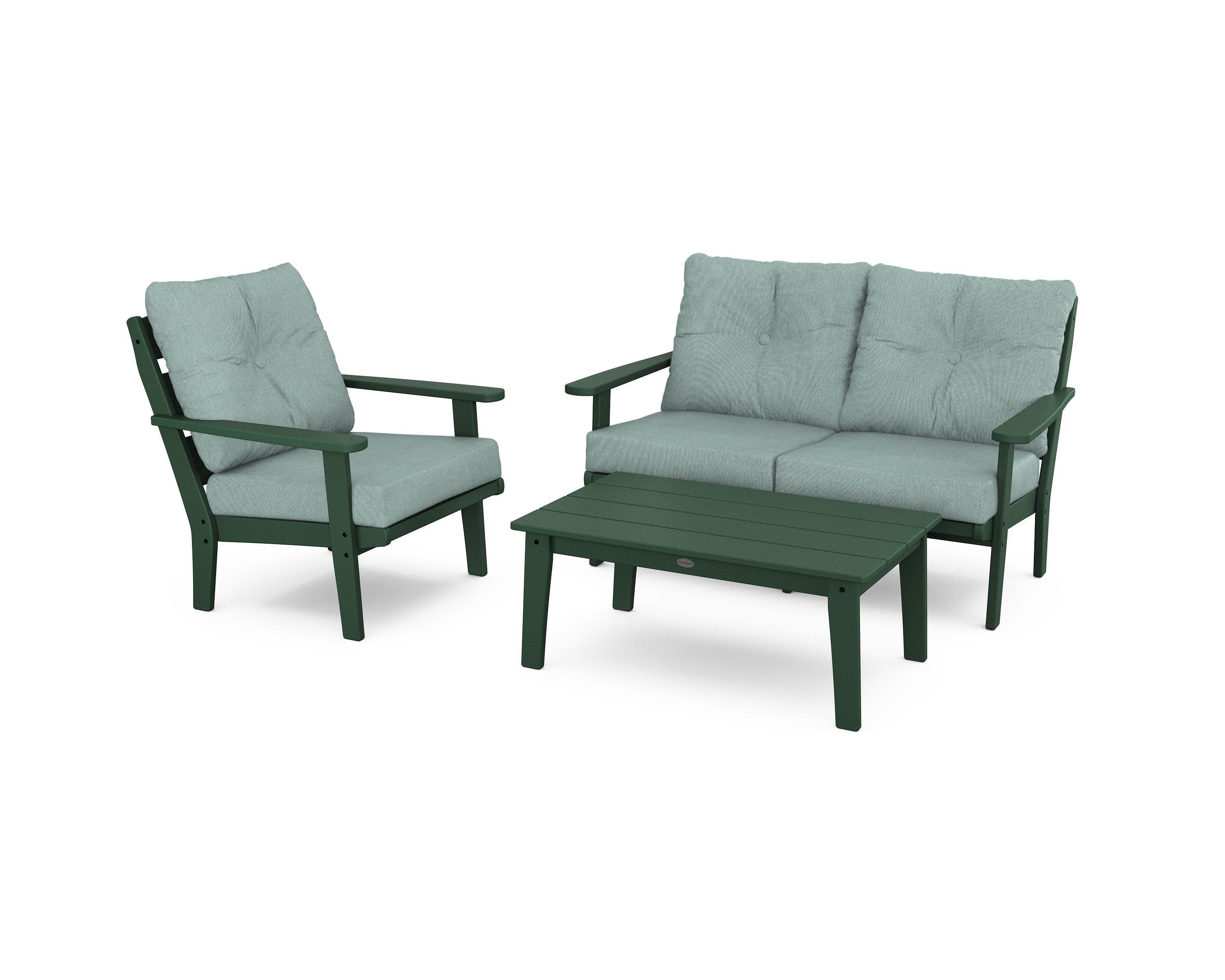 POLYWOOD® Lakeside 3-Piece Deep Seating Set in Green / Glacier Spa