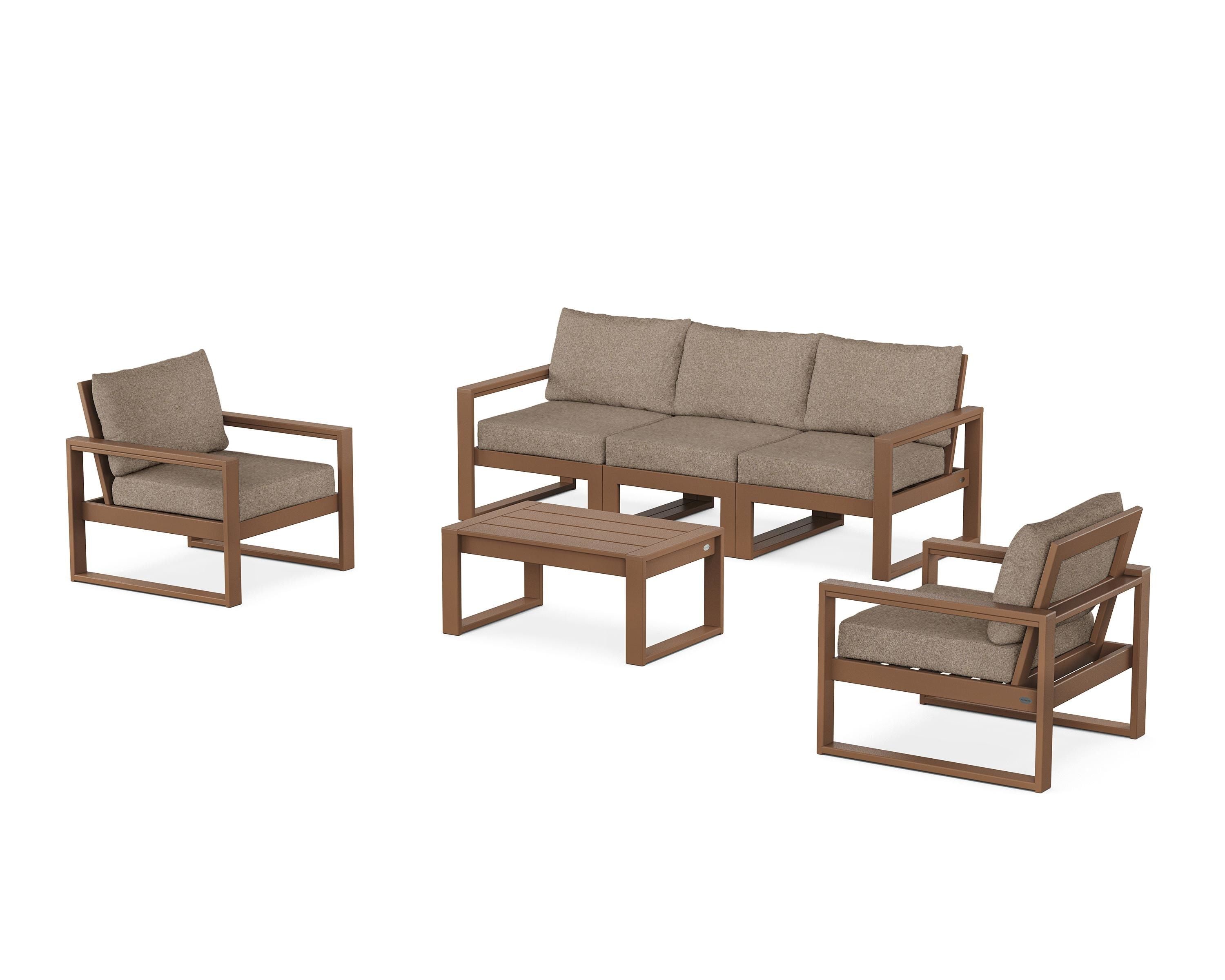 POLYWOOD® EDGE Sectional 4-Piece Deep Seating Set with Sofa in Teak / Spiced Burlap