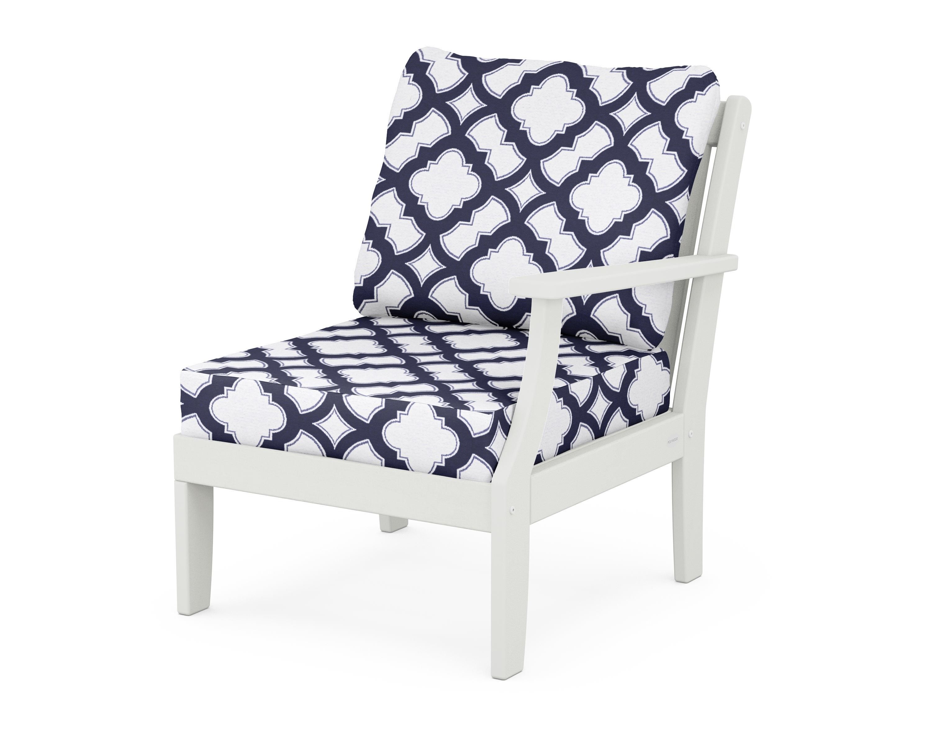 POLYWOOD® Braxton Modular Right Arm Chair in Vintage White / Trellis Navy
