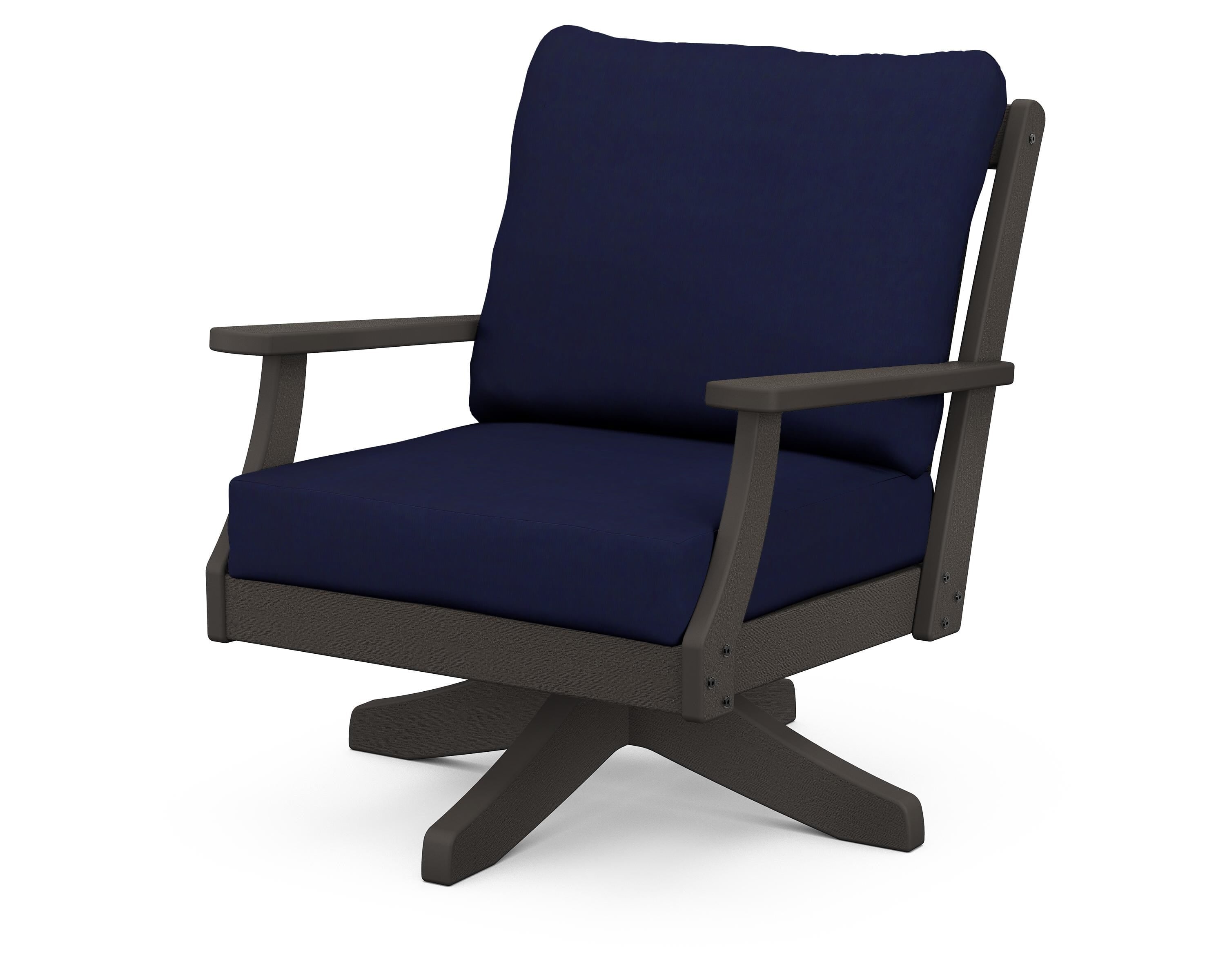 POLYWOOD® Braxton Deep Seating Swivel Chair in Vintage Coffee / Navy