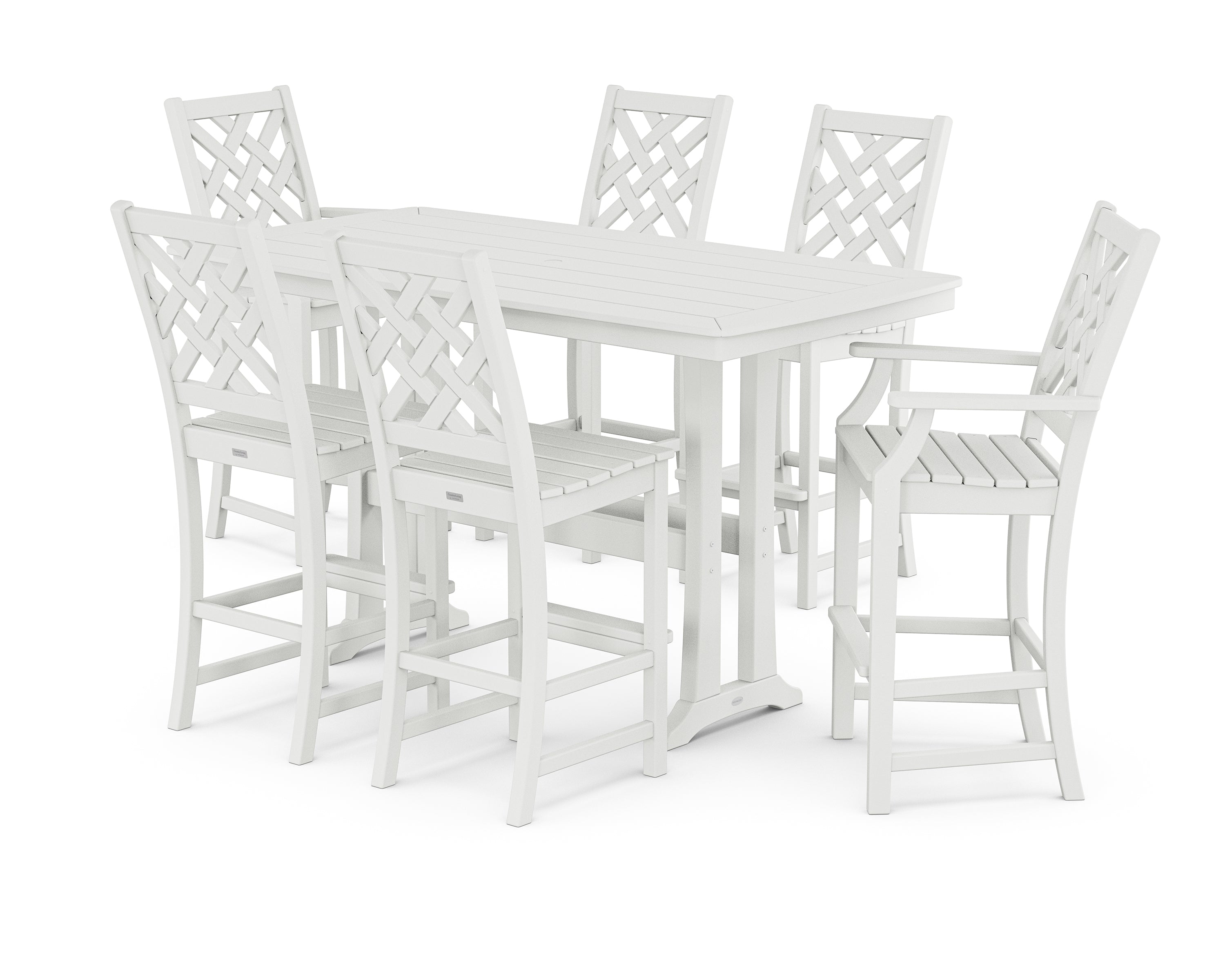 Country Living Wovendale 7-Piece Bar Set with Trestle Legs in White