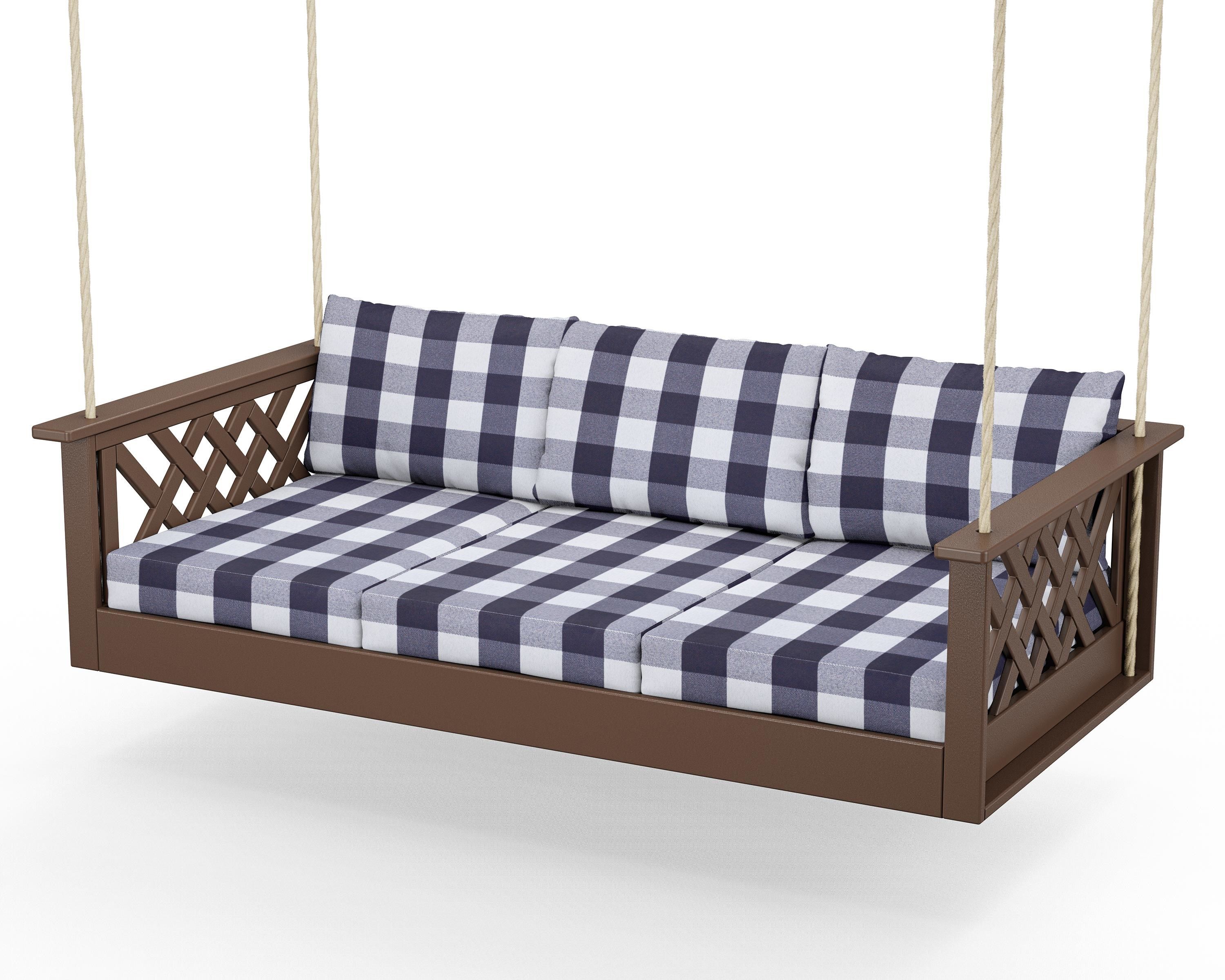 Country Living Wovendale Daybed Swing in Mahogany / Buffalo Plaid Navy