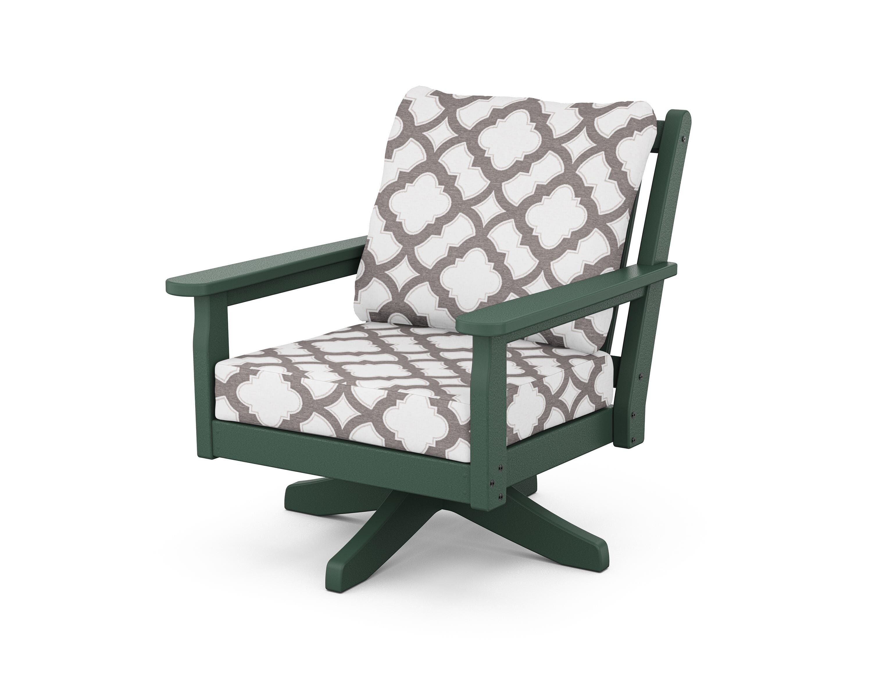 POLYWOOD® Chippendale Deep Seating Swivel Chair in Green / Trellis Grey Mist