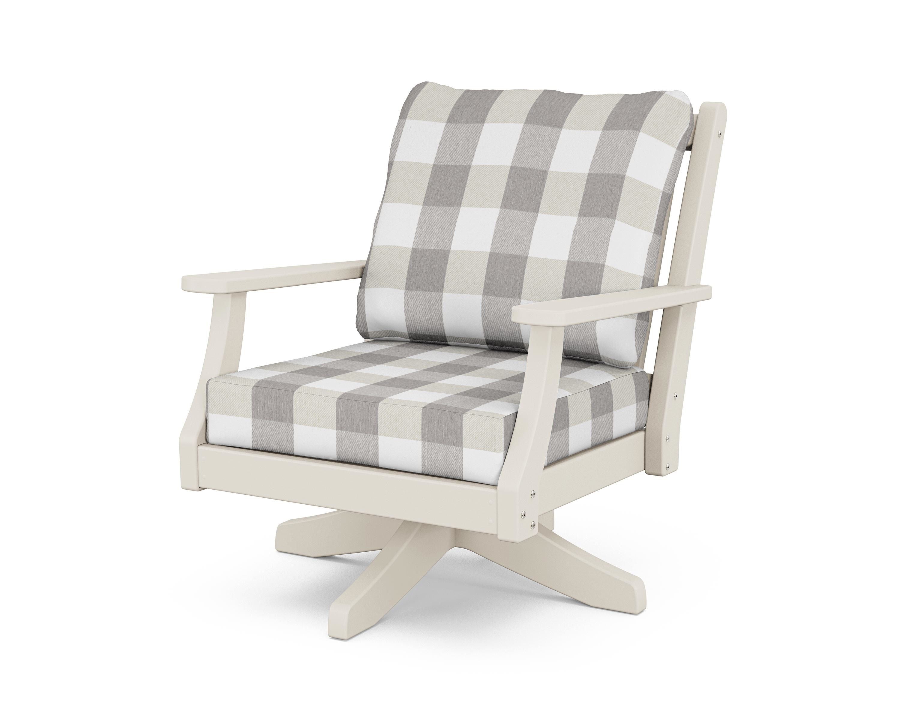 Country Living Wovendale Deep Seating Swivel Chair in Sand / Buffalo Plaid Grey Mist