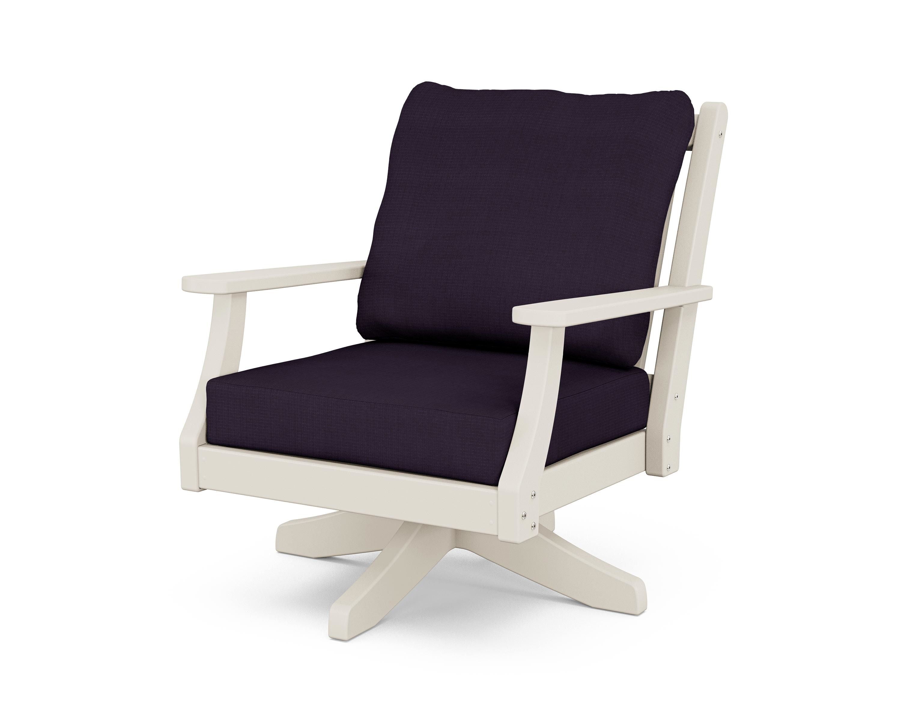 Country Living Wovendale Deep Seating Swivel Chair in Sand / Navy Linen