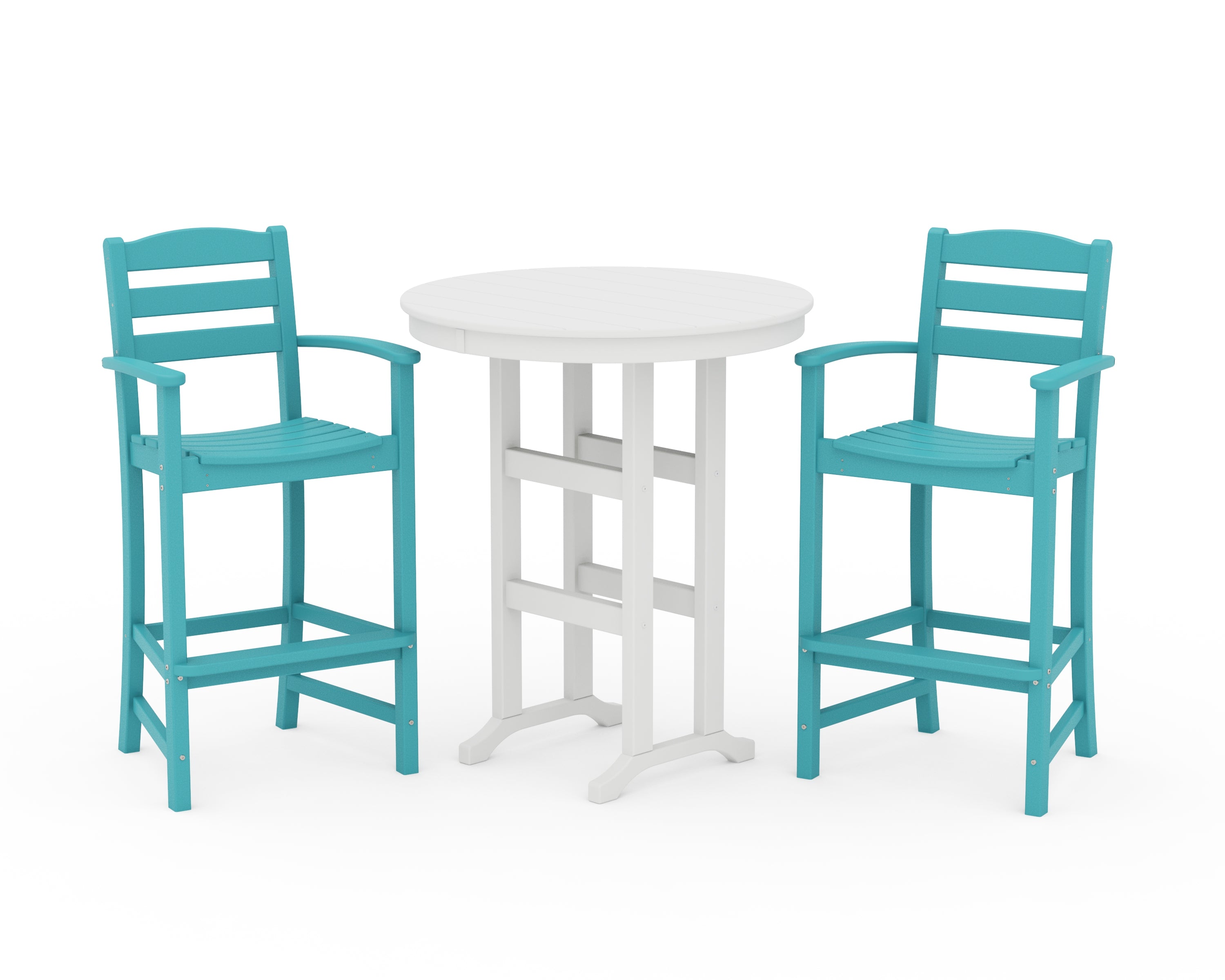 POLYWOOD® La Casa Café 3-Piece Round Farmhouse Bar Set in Aruba / White