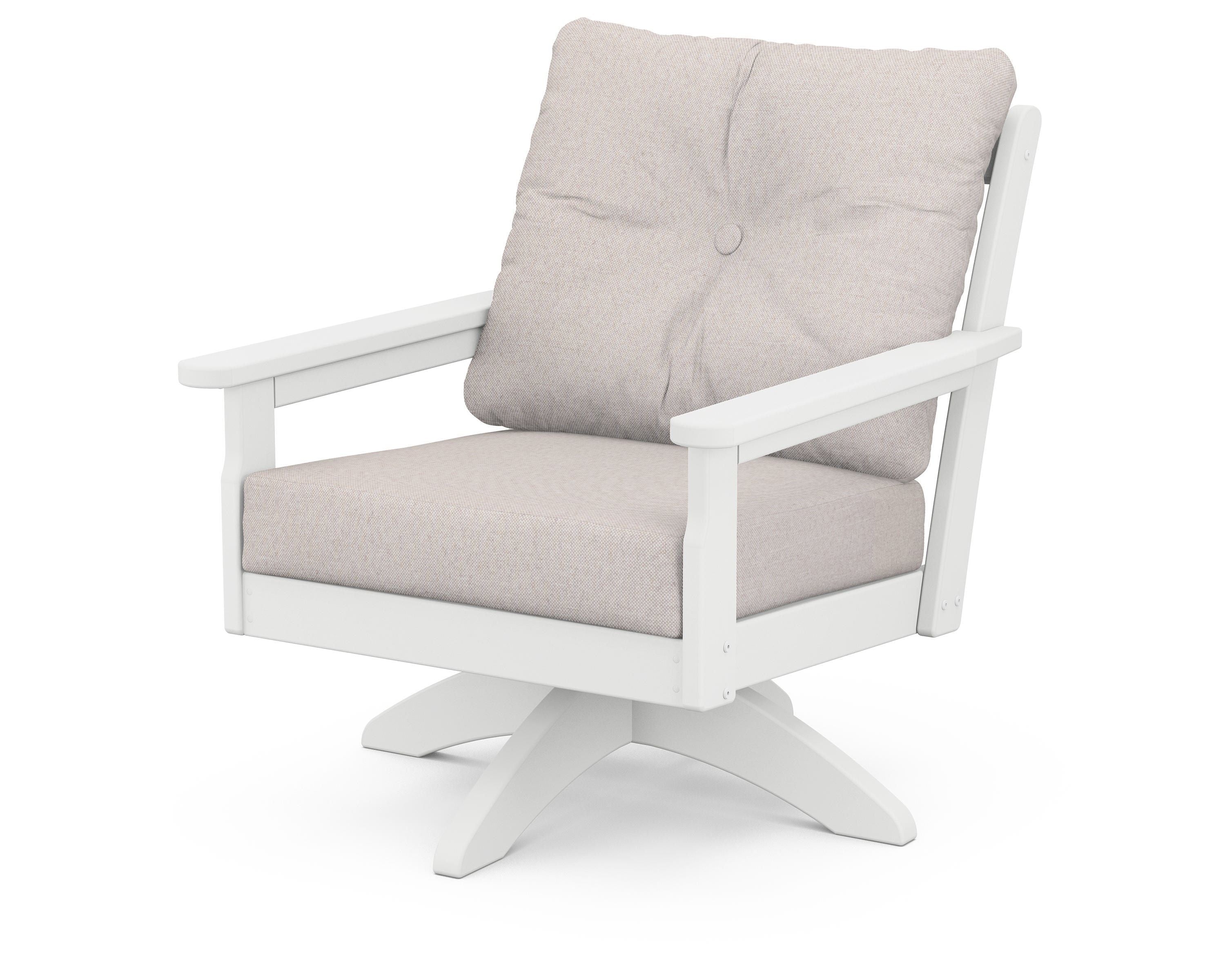 POLYWOOD® Vineyard Deep Seating Swivel Chair in White / Dune Burlap