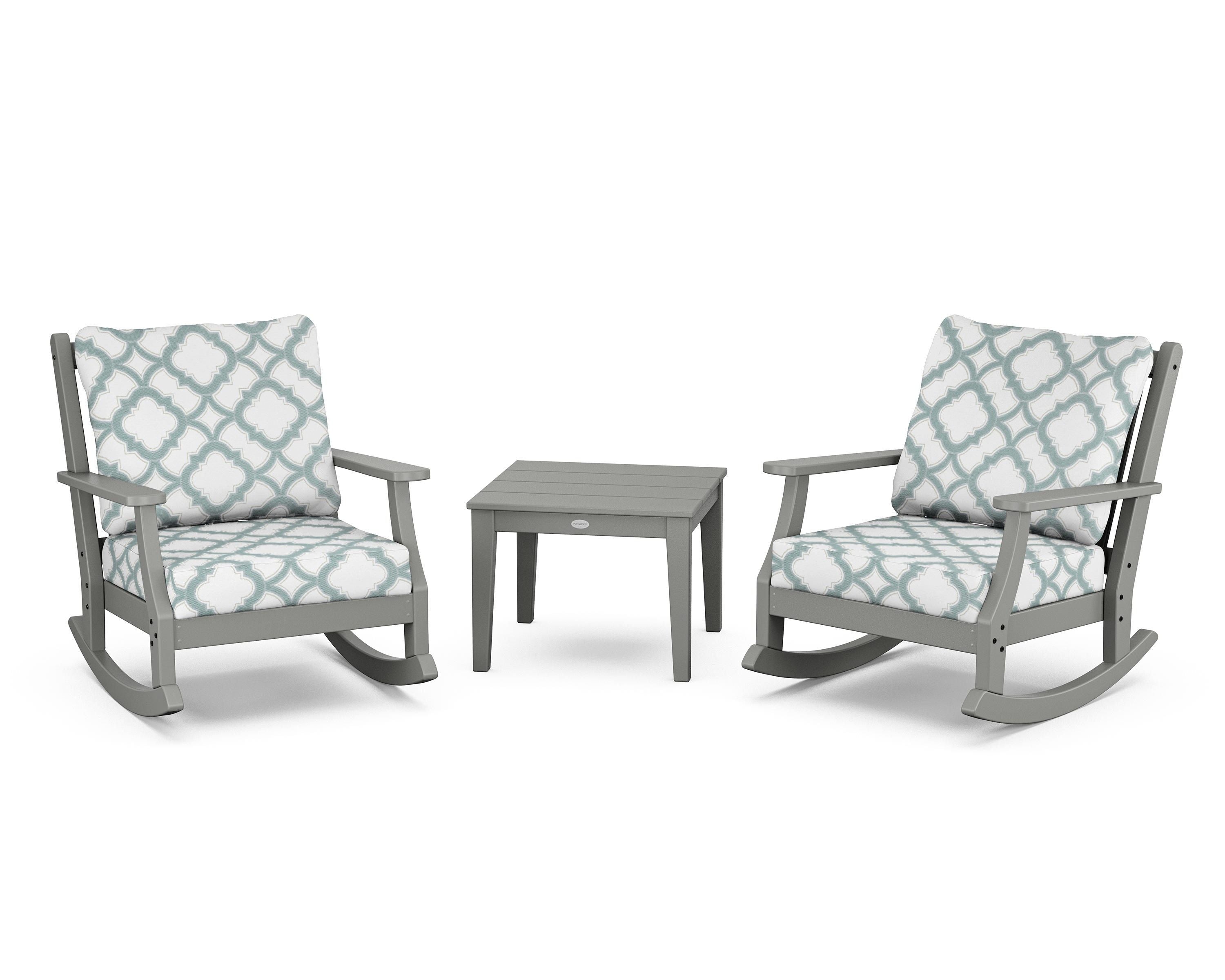 Country Living Wovendale 3-Piece Deep Seating Rocker Set in Slate Grey / Trellis Glacier Spa