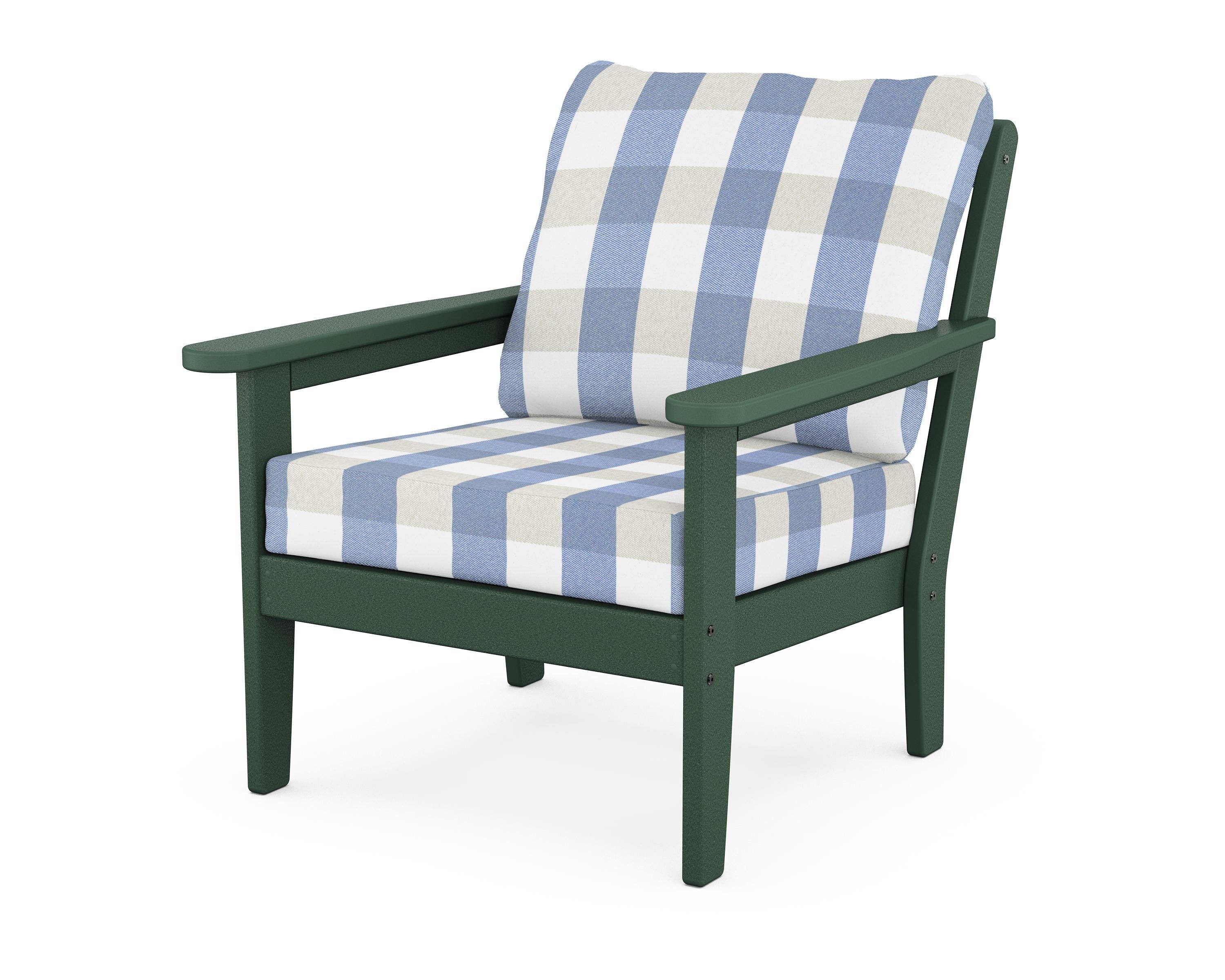 Country Living Cottage Deep Seating Chair in Green / Buffalo Plaid Sky Blue