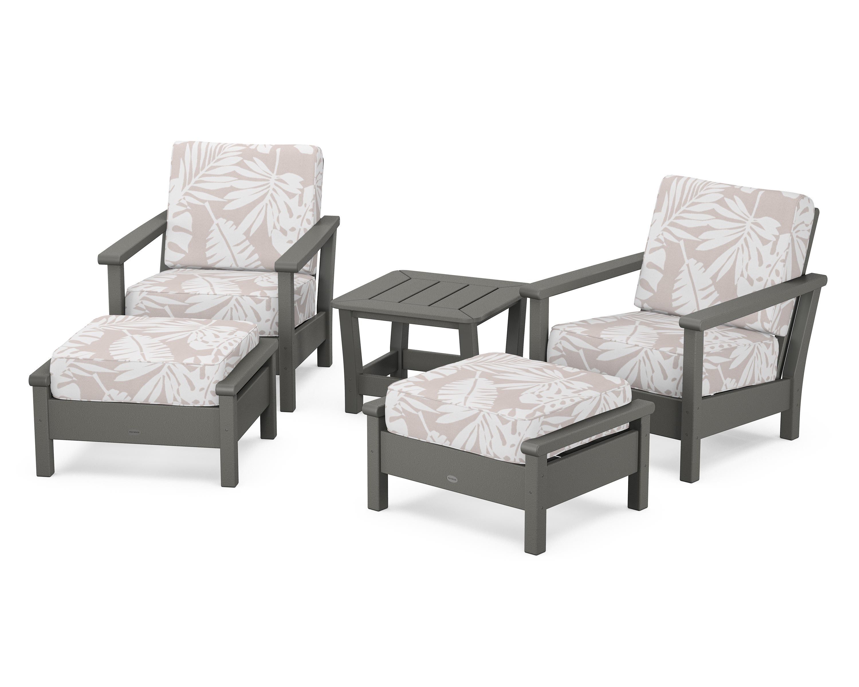 POLYWOOD® Harbour 5-Piece Deep Seating Chair Set in Slate Grey / Leaf Dune Burlap