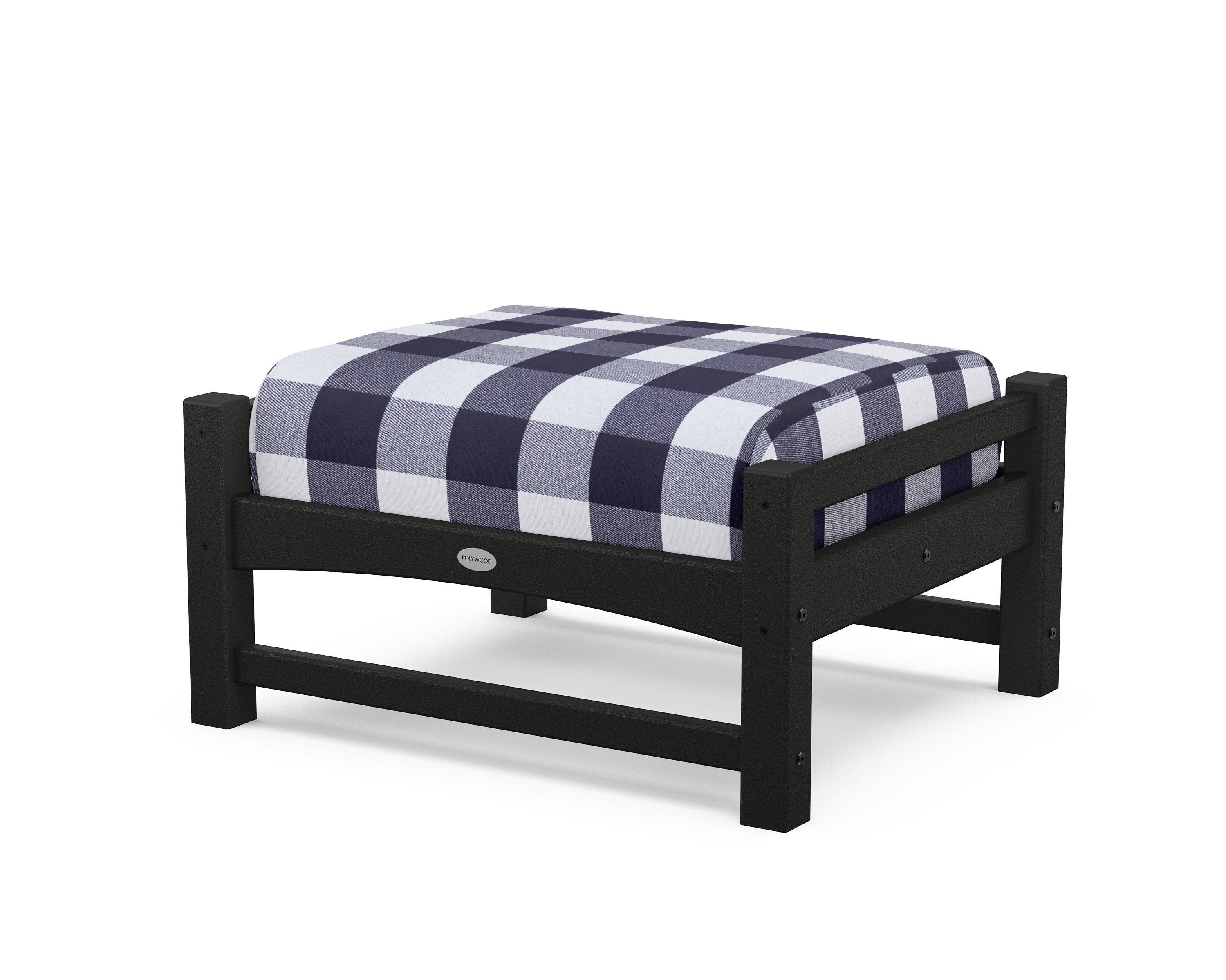 POLYWOOD® Club Ottoman in Black / Buffalo Plaid Navy