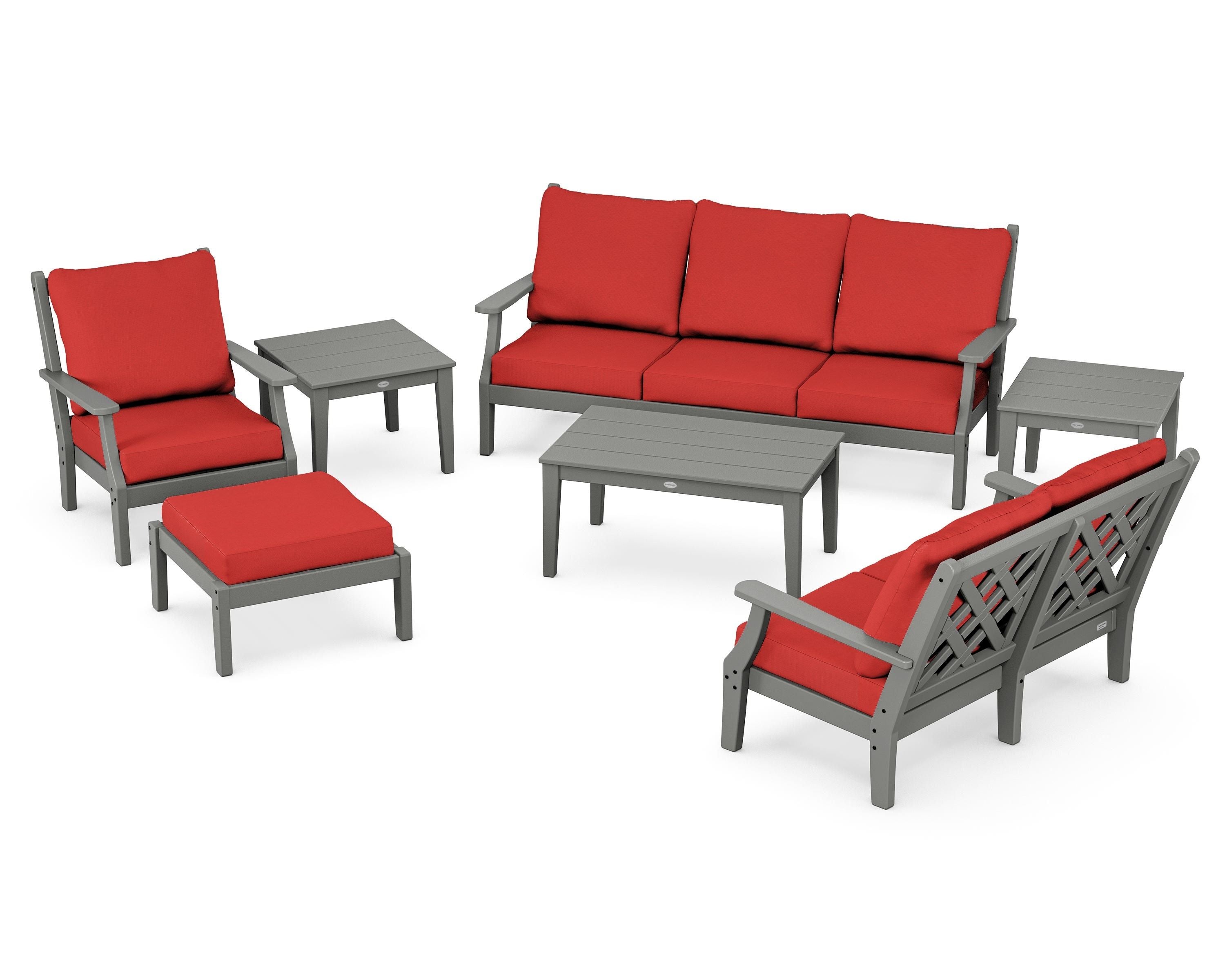 Country Living Wovendale 7-Piece Deep Seating Set in Slate Grey / Crimson Linen