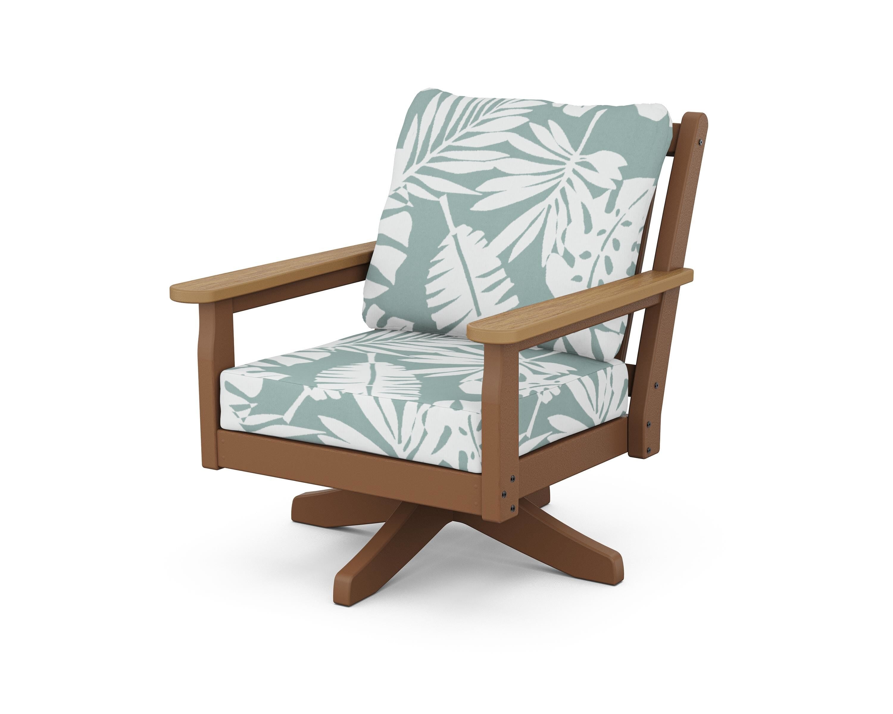 POLYWOOD® Chippendale Deep Seating Swivel Chair in Teak / Natural / Leaf Glacier Spa