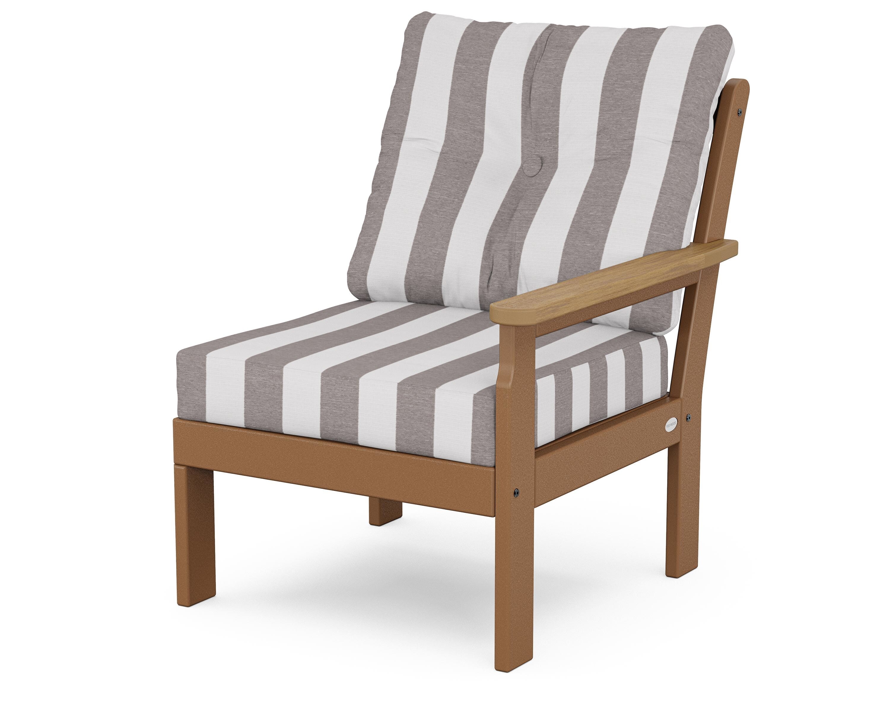POLYWOOD® Vineyard Modular Right Arm Chair in Teak / Natural / Cabana Stripe Grey Mist