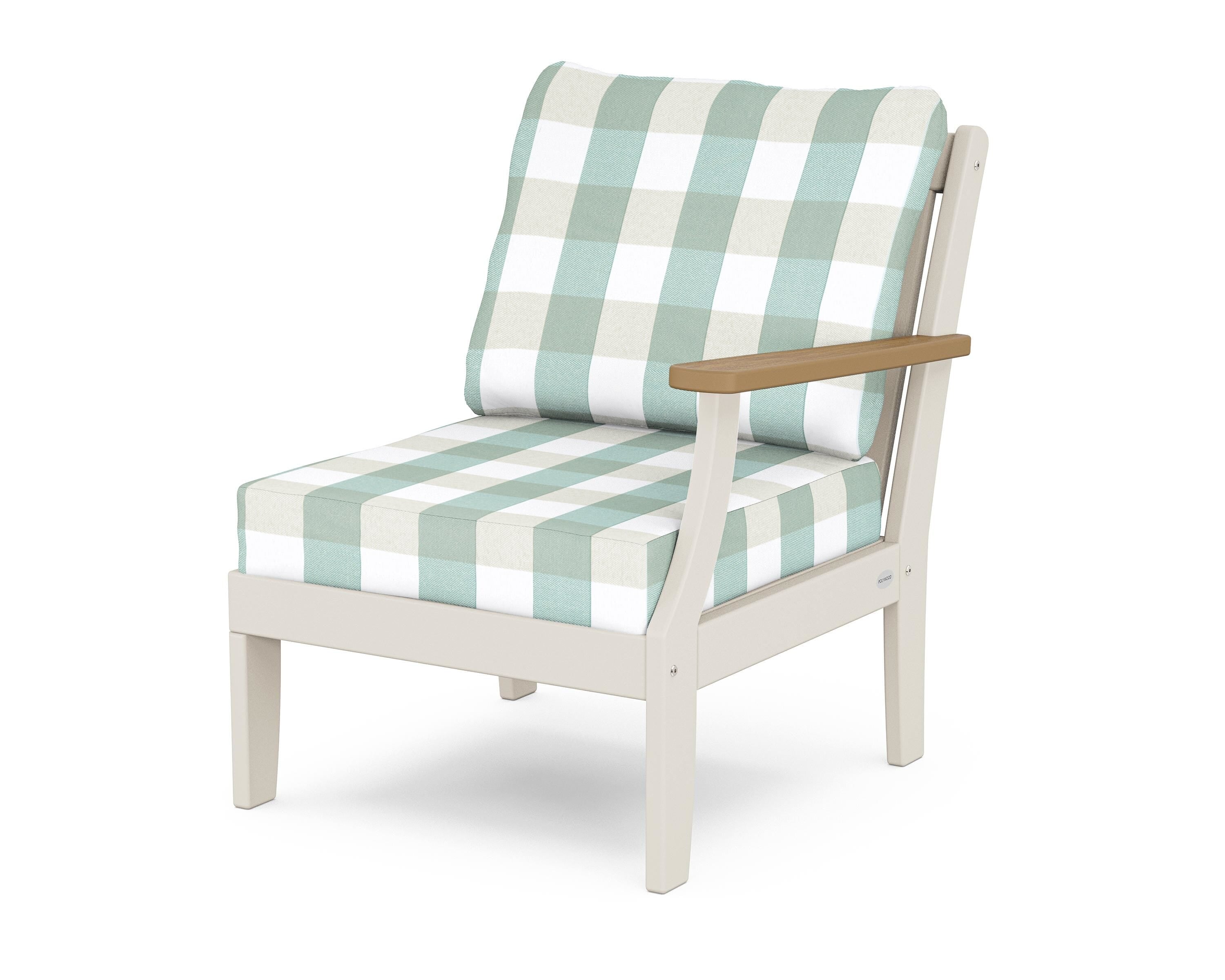 POLYWOOD® Braxton Modular Right Arm Chair in Sand / Natural / Buffalo Plaid Glacier Spa