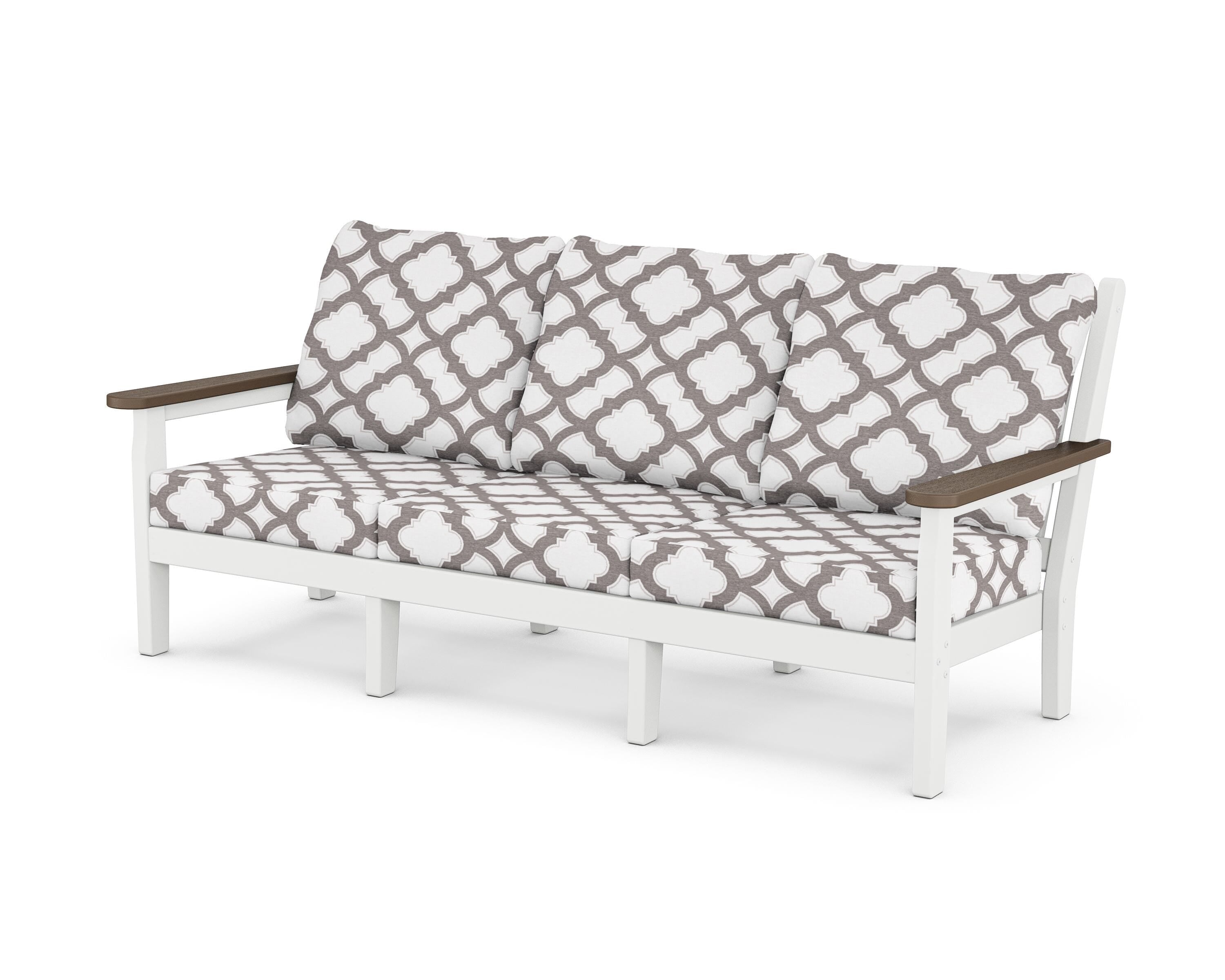 POLYWOOD® Chippendale Deep Seating Sofa in White / Kona / Trellis Grey Mist
