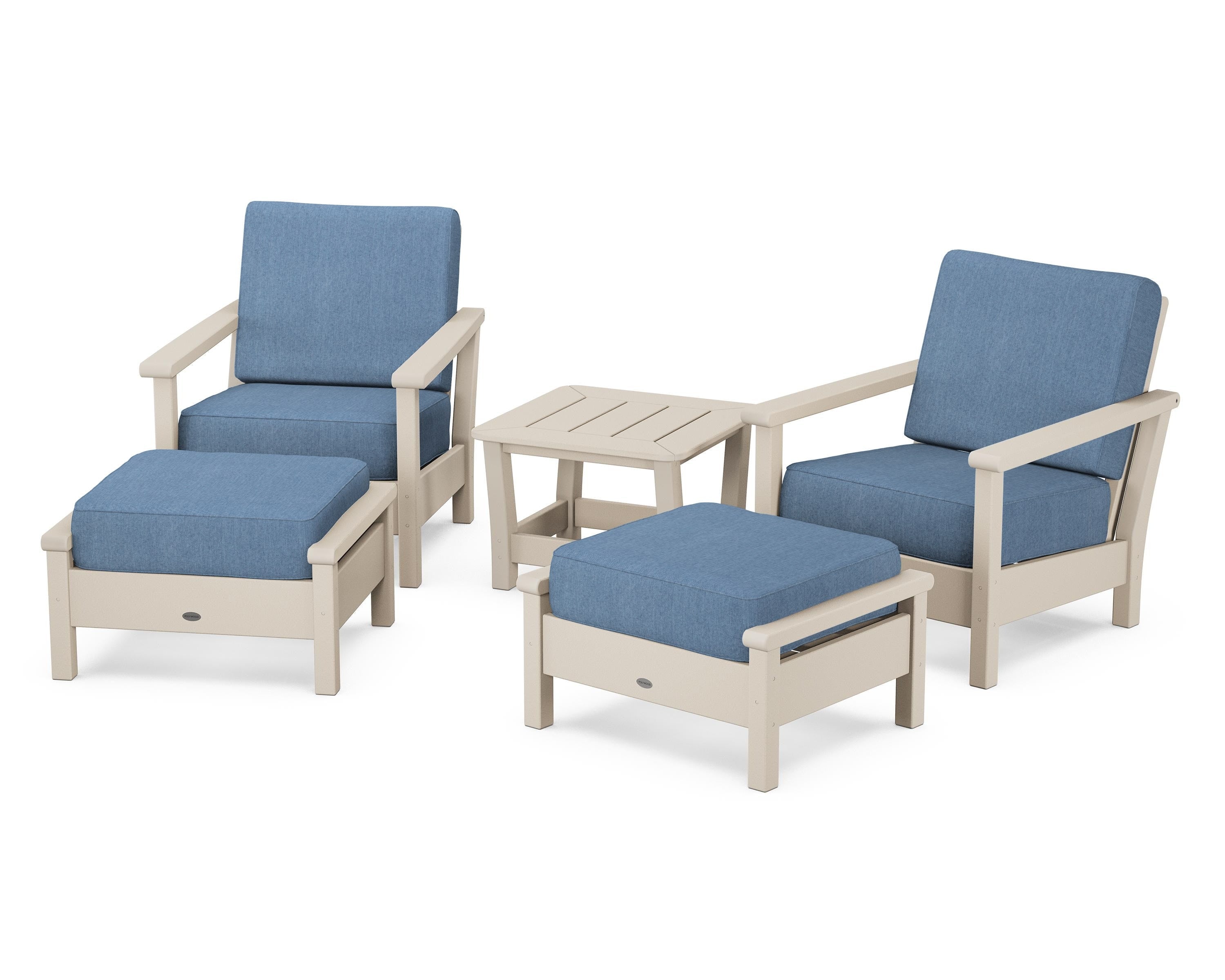 POLYWOOD® Harbour 5-Piece Deep Seating Chair Set in Sand / Sky Blue