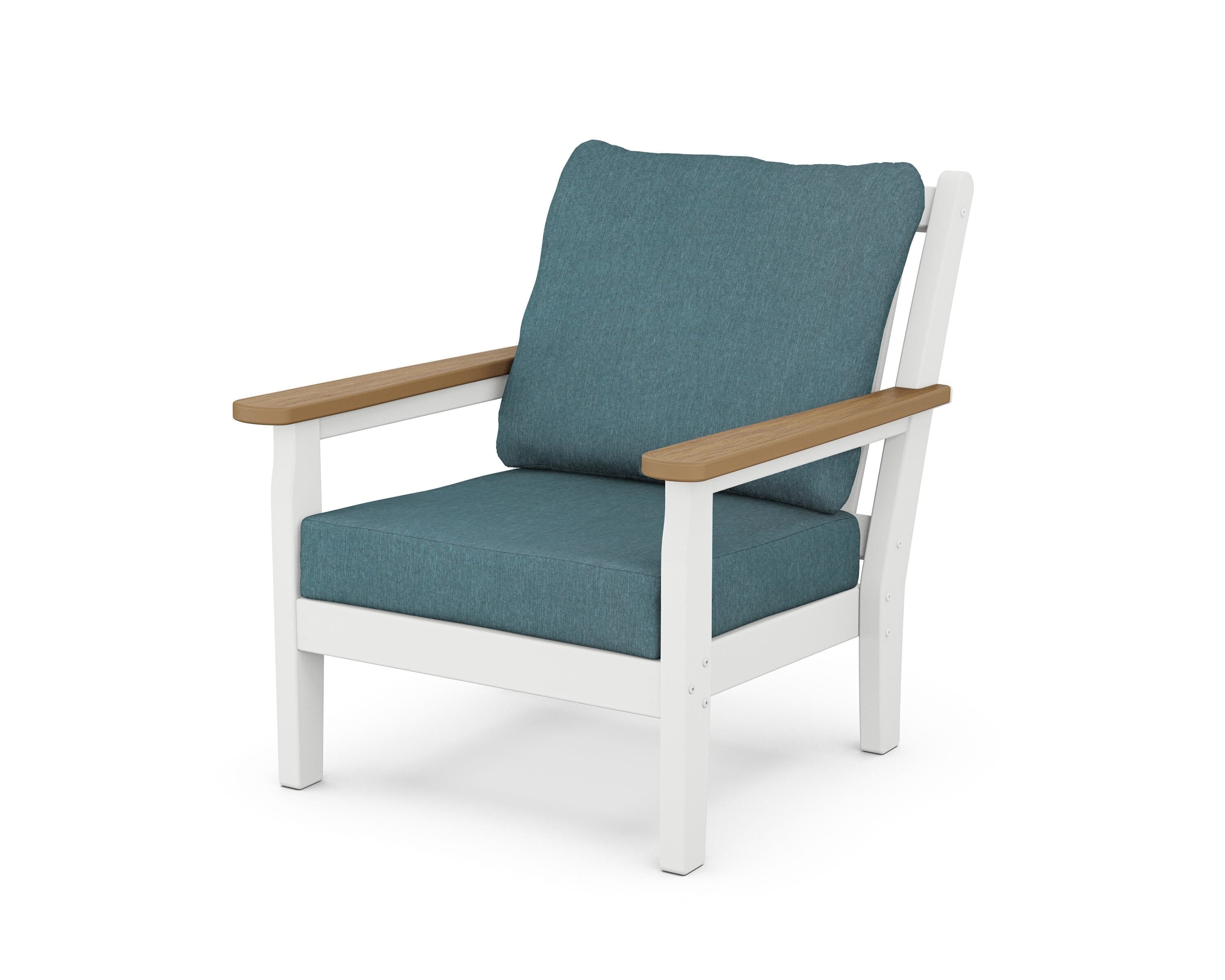 POLYWOOD® Chippendale Deep Seating Chair in White / Natural / Ocean Teal
