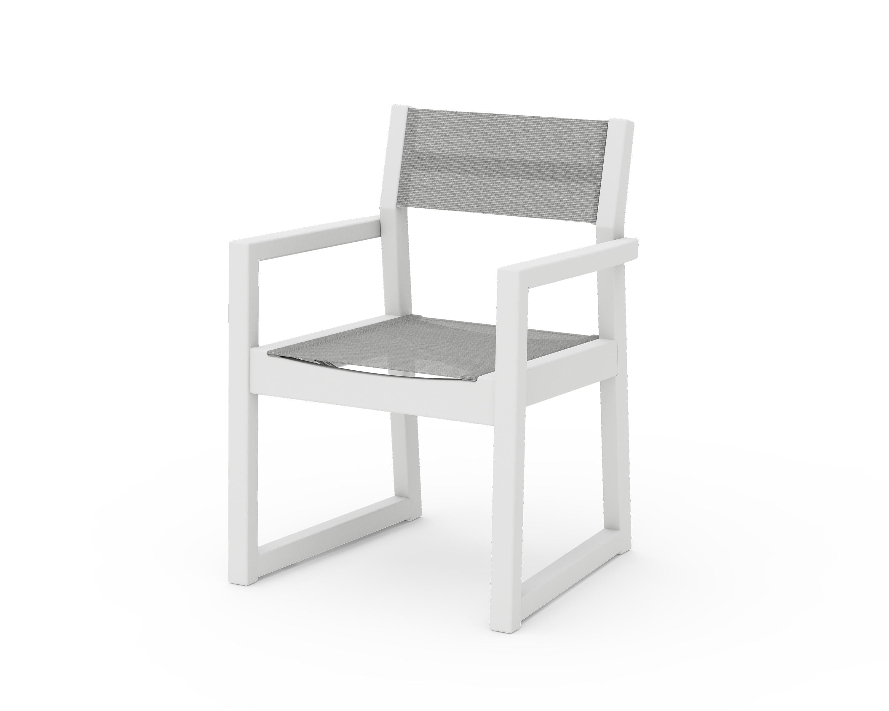 POLYWOOD® EDGE Sling Dining Arm Chair in White / Metallic Sling