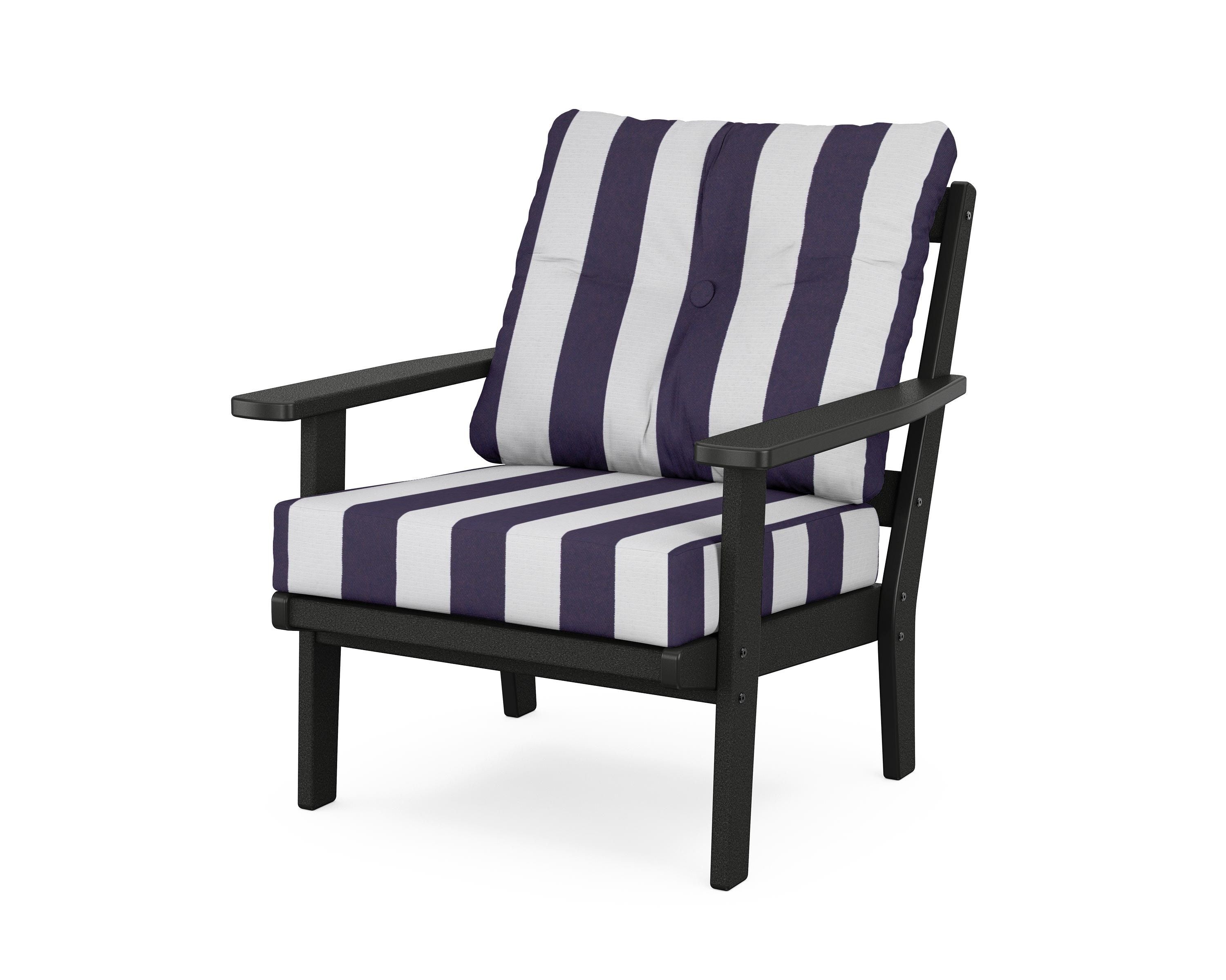 POLYWOOD® Oxford Deep Seating Chair in Black / Cabana Stripe Navy