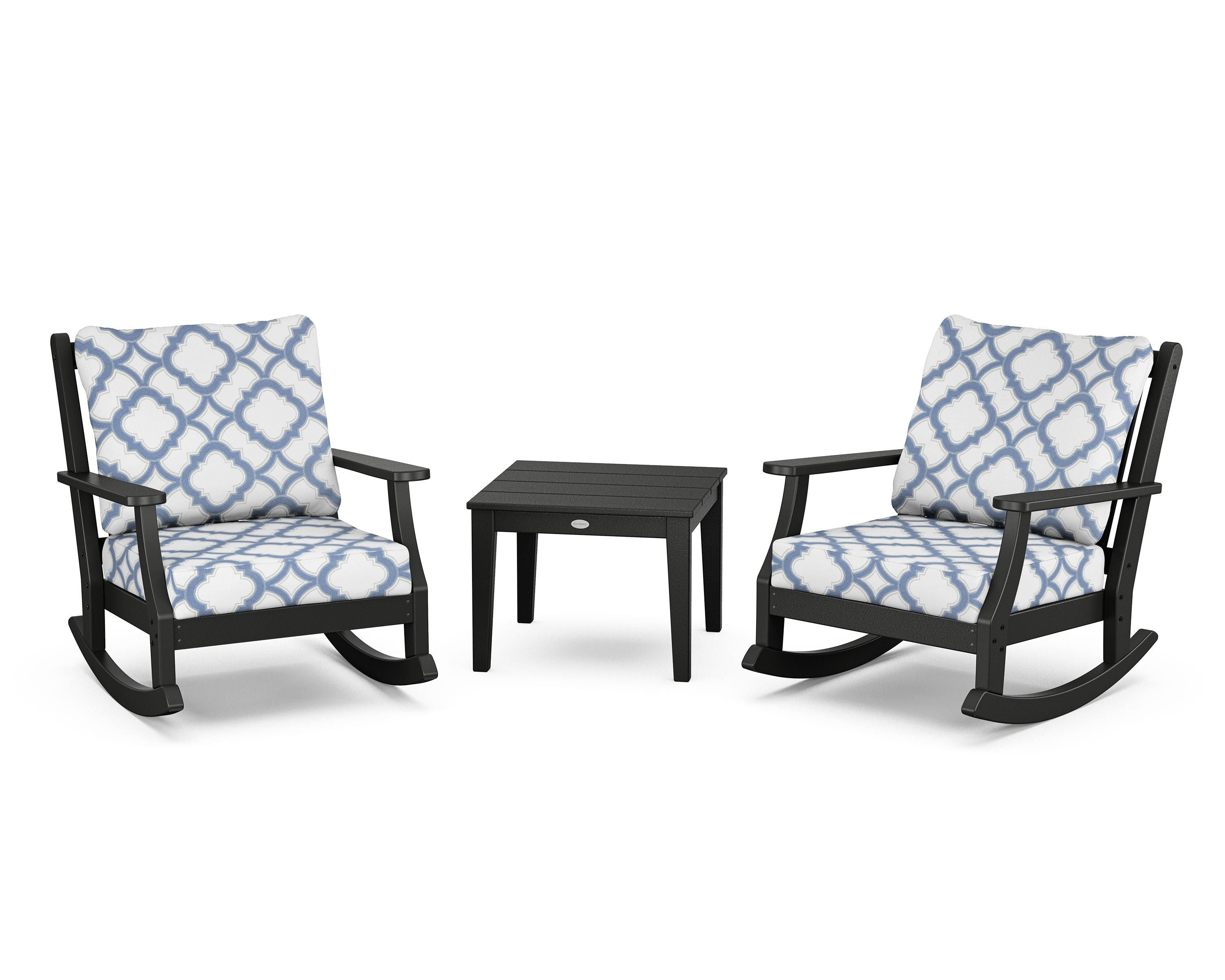 Country Living Wovendale 3-Piece Deep Seating Rocker Set in Black / Trellis Sky Blue