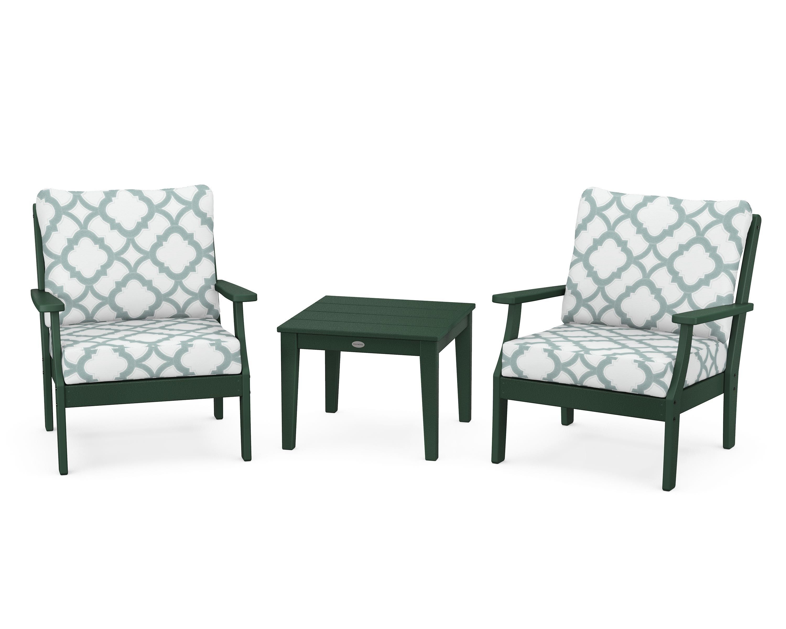 POLYWOOD® Braxton 3-Piece Deep Seating Set in Green / Trellis Glacier Spa