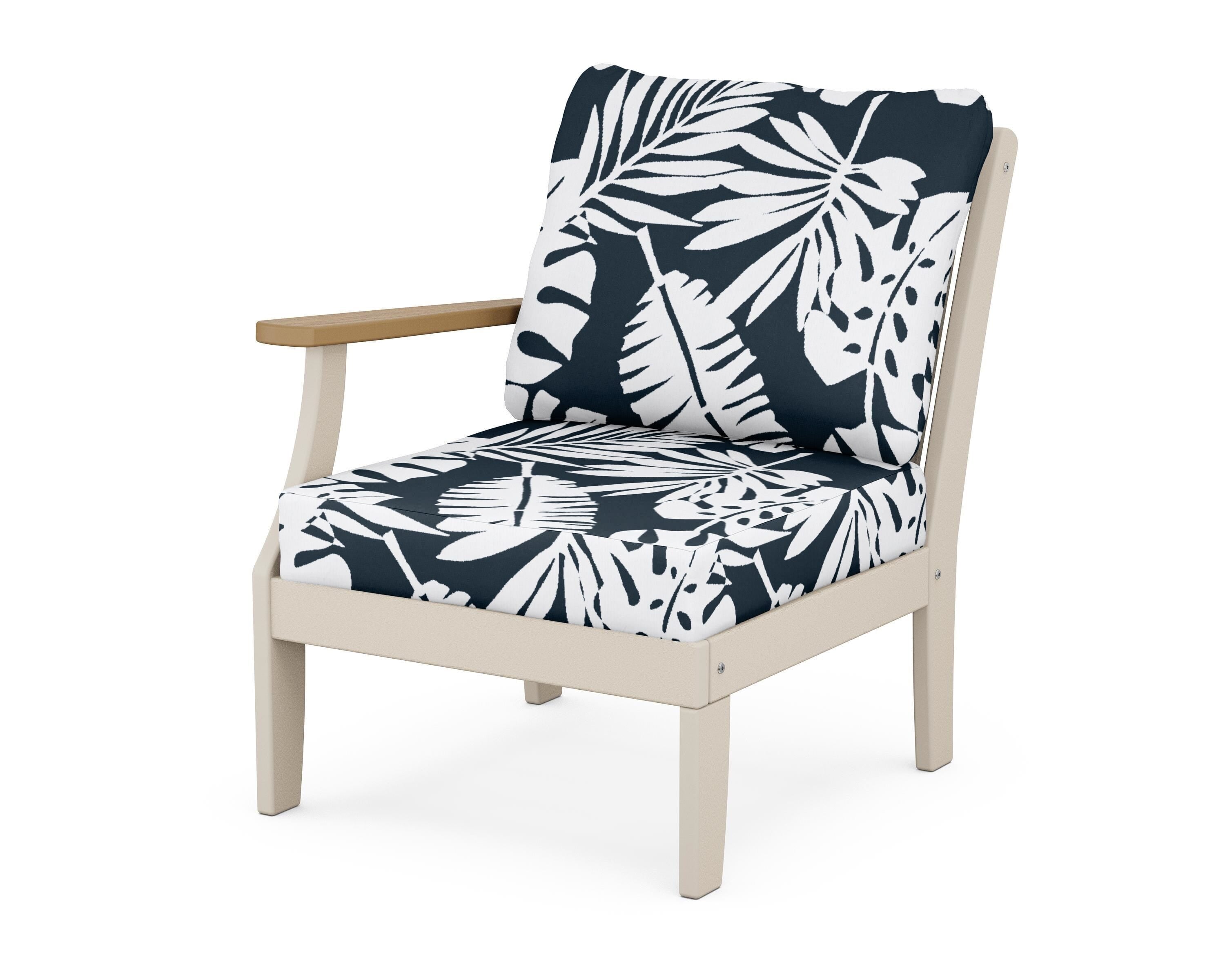 POLYWOOD® Braxton Modular Left Arm Chair in Sand / Natural / Leaf Marine Indigo