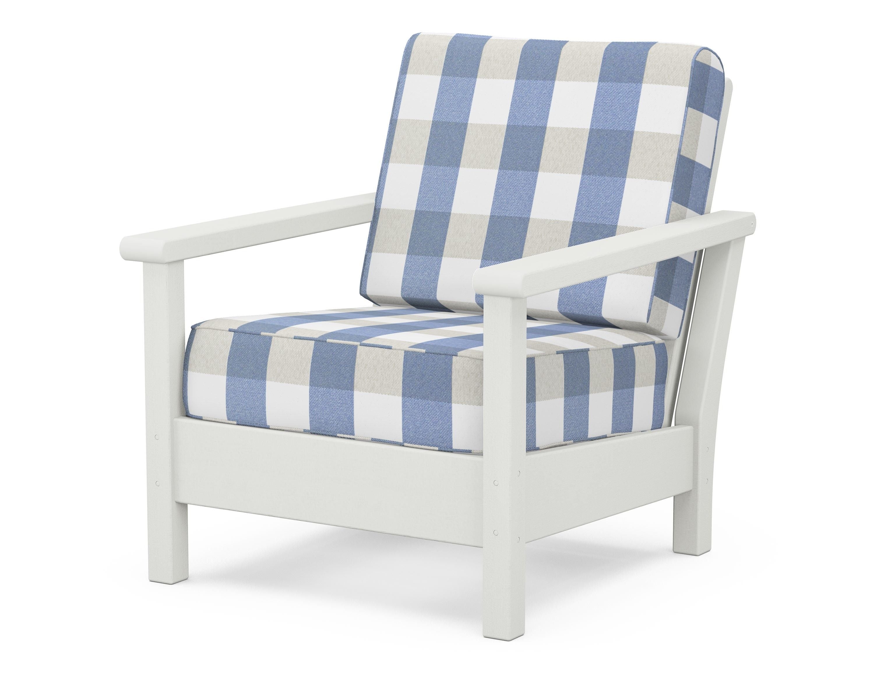 POLYWOOD® Harbour Deep Seating Chair in Vintage White / Buffalo Plaid Sky Blue