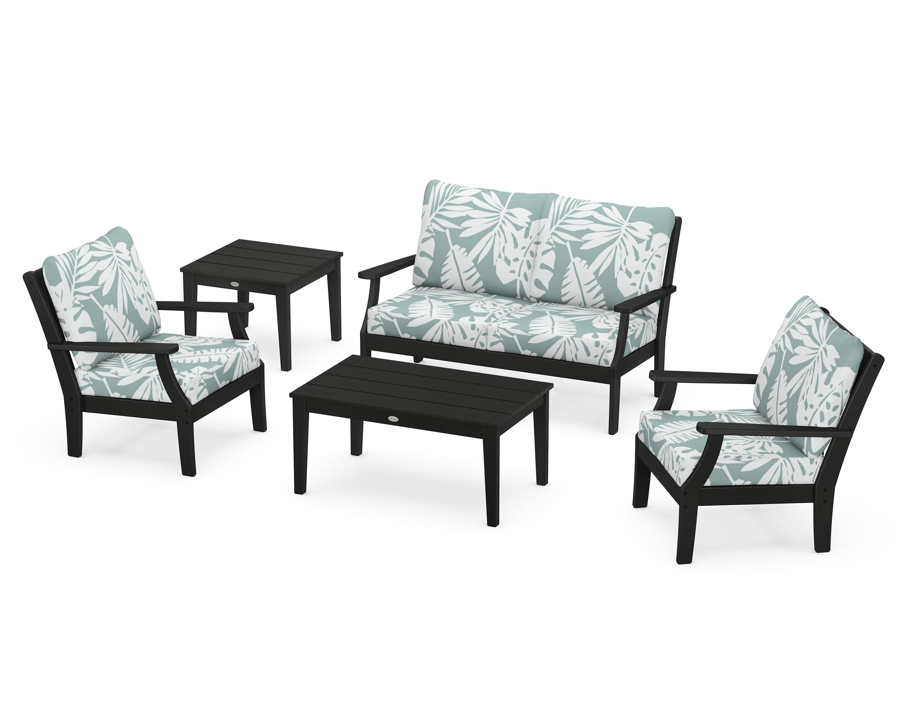 POLYWOOD® Braxton 5-Piece Deep Seating Set in Black / Leaf Glacier Spa