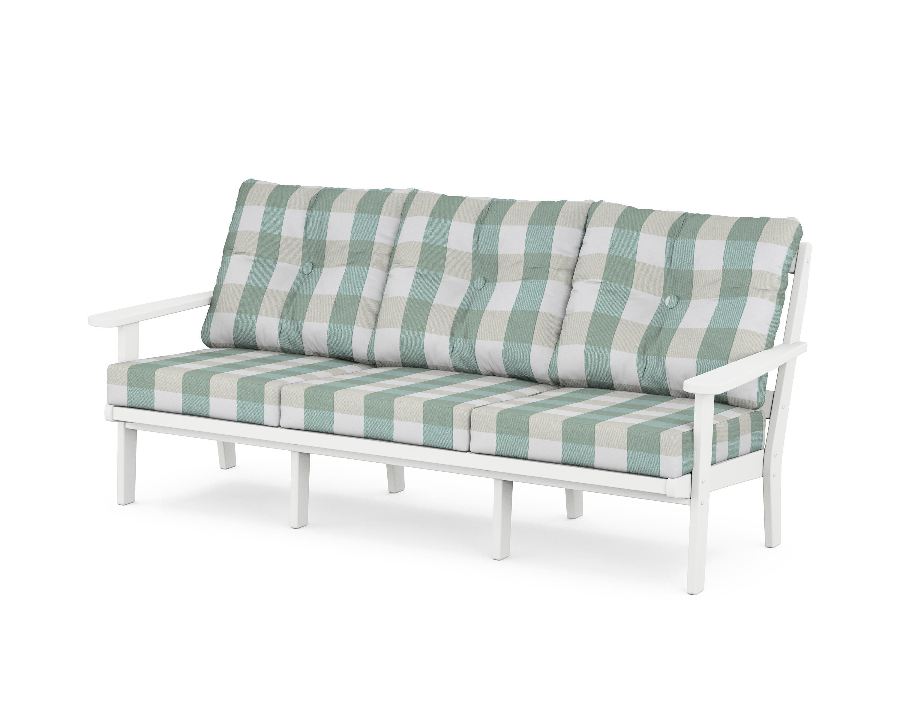 POLYWOOD® Mission Deep Seating Sofa in White / Buffalo Plaid Glacier Spa