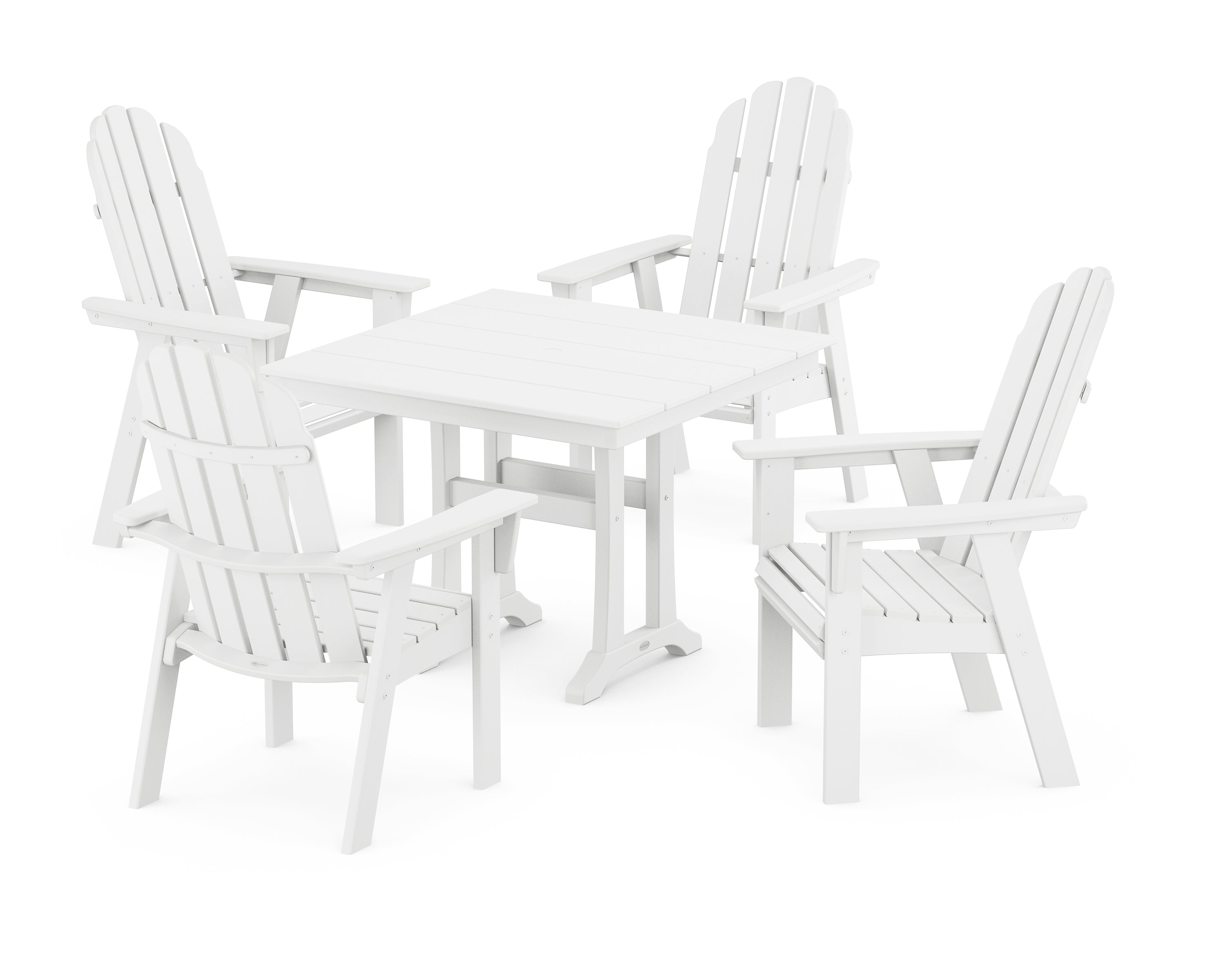 POLYWOOD® Vineyard Adirondack 5-Piece Farmhouse Dining Set With Trestle Legs in White