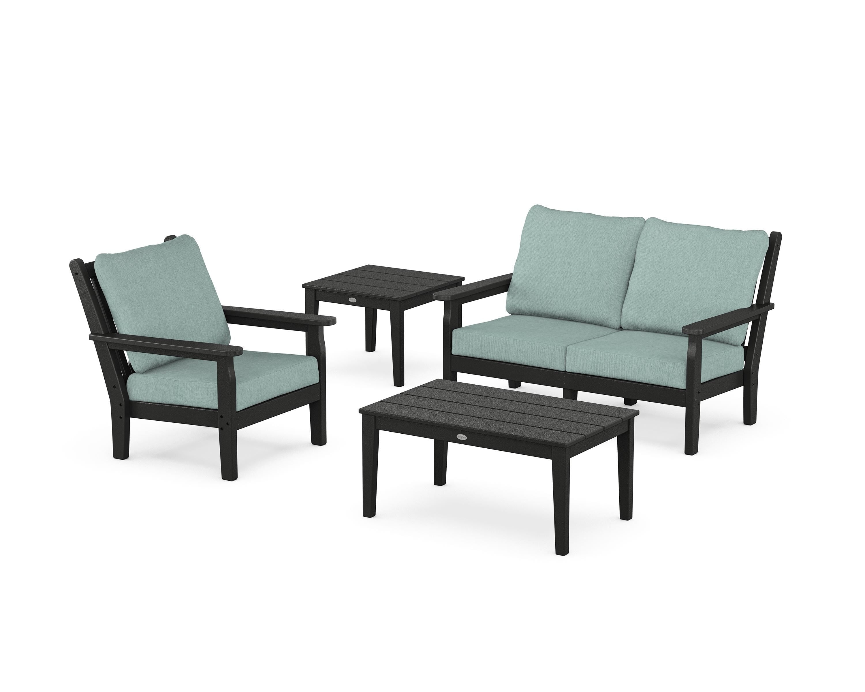 POLYWOOD® Chippendale 4-Piece Deep Seating Set in Black / Glacier Spa