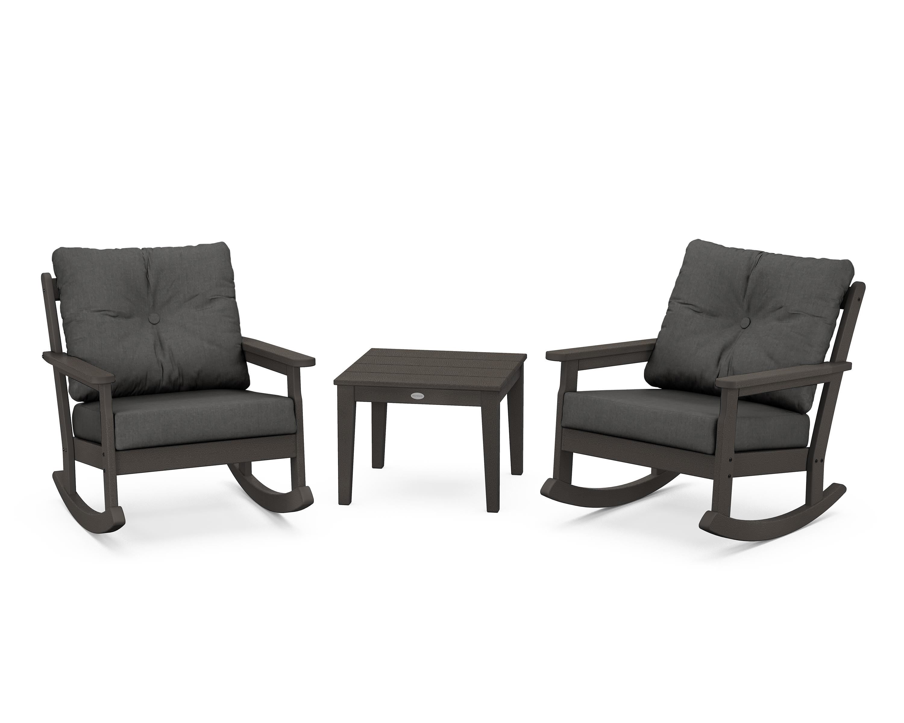 POLYWOOD® Vineyard 3-Piece Deep Seating Rocker Set in Vintage Coffee / Spectrum Carbon