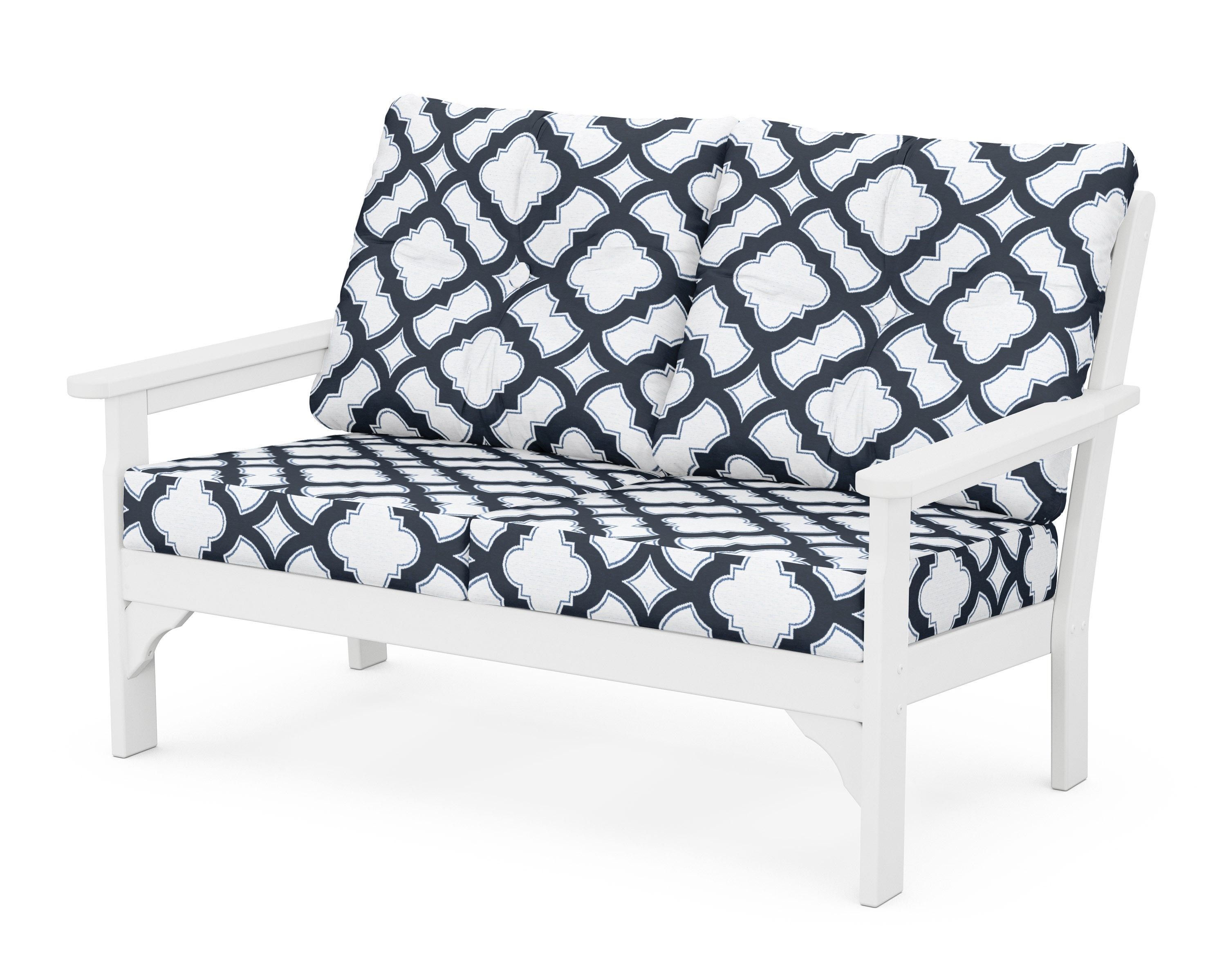 POLYWOOD® Vineyard Deep Seating Loveseat in White / Trellis Marine Indigo
