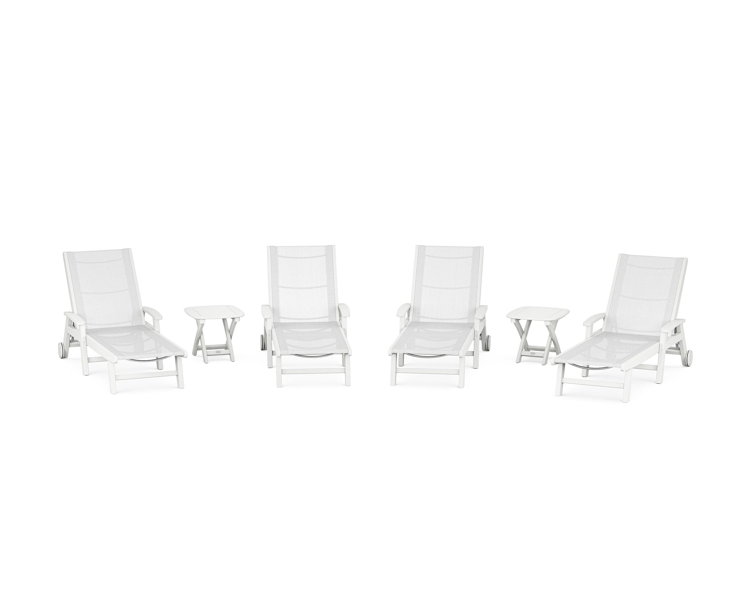 POLYWOOD® Coastal Chaise 6-Piece Set with Wheels in White / White Sling