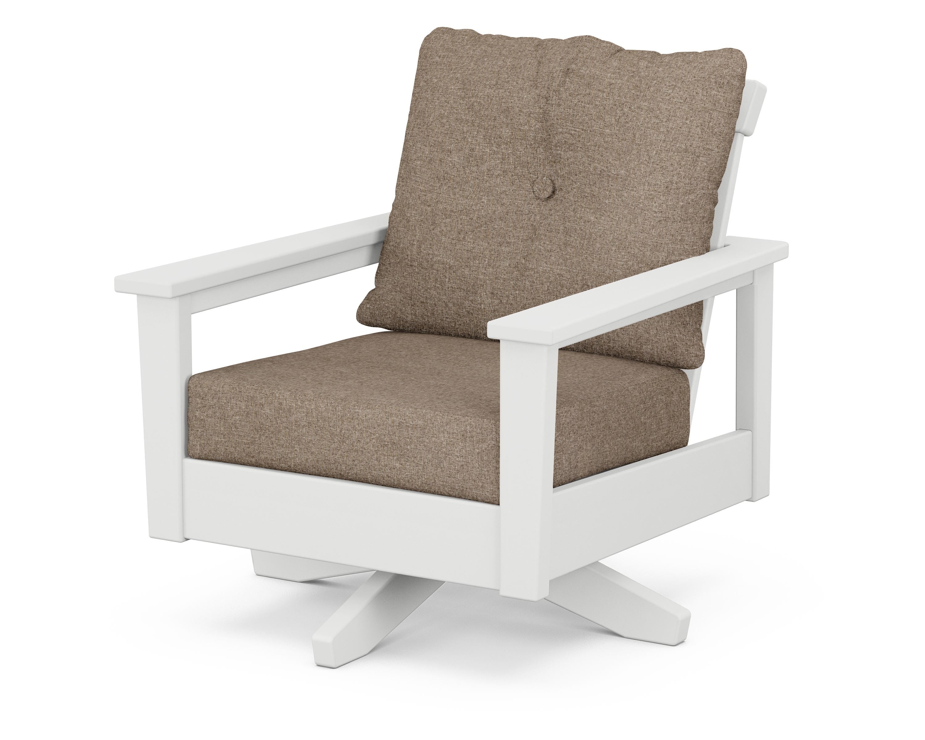 POLYWOOD® Prescott Deep Seating Swivel Chair in White / Spiced Burlap