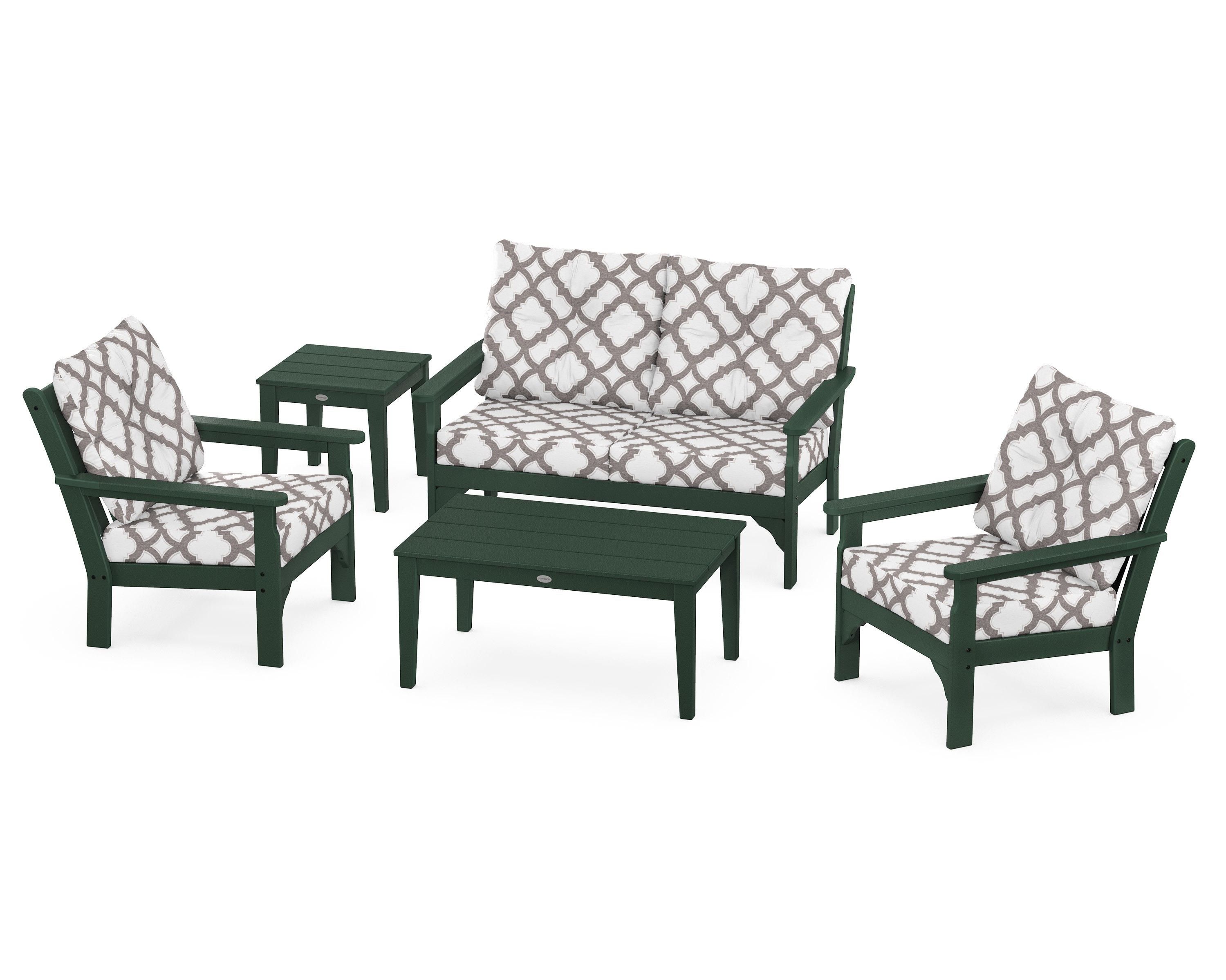POLYWOOD® Vineyard 5-Piece Deep Seating Set in Green / Trellis Grey Mist