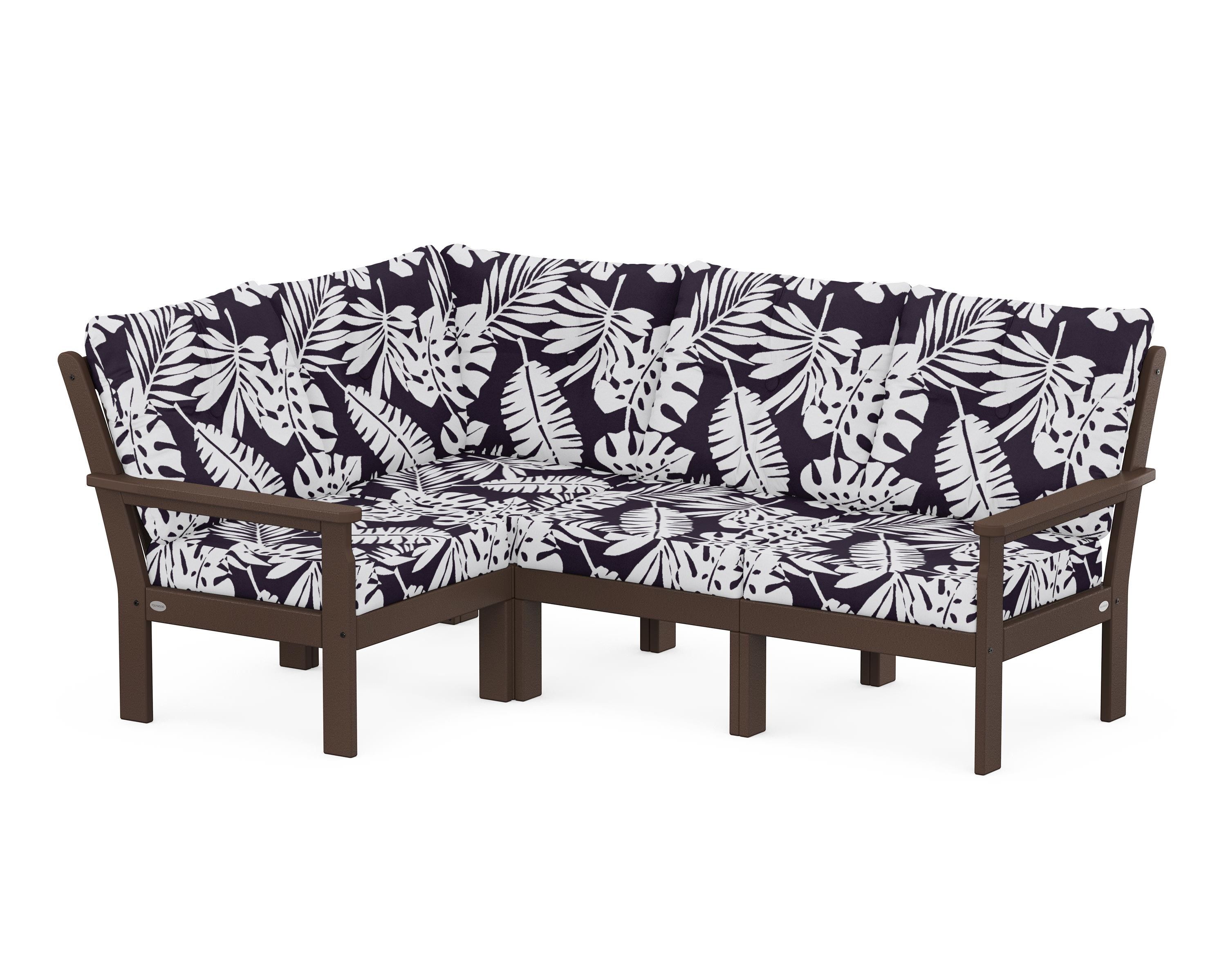 POLYWOOD® Vineyard 4-Piece Sectional in Mahogany / Leaf Navy