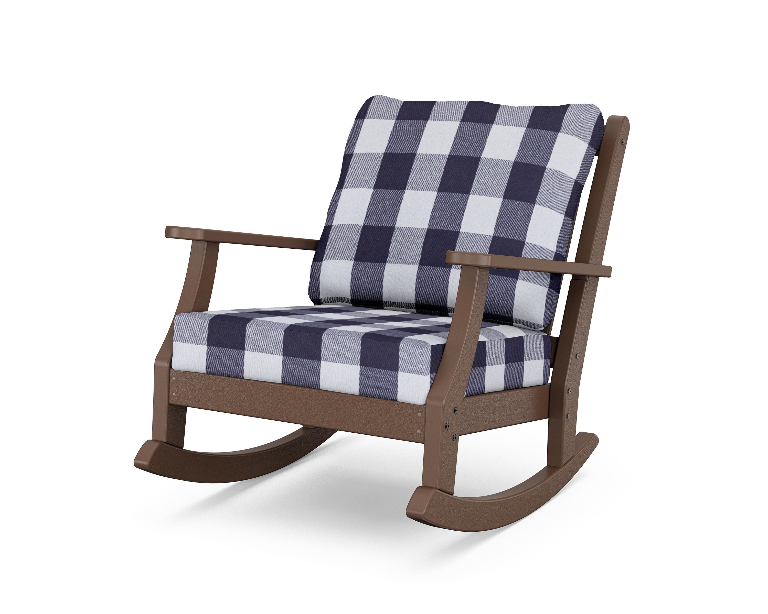 Country Living Wovendale Deep Seating Rocking Chair in Mahogany / Buffalo Plaid Navy