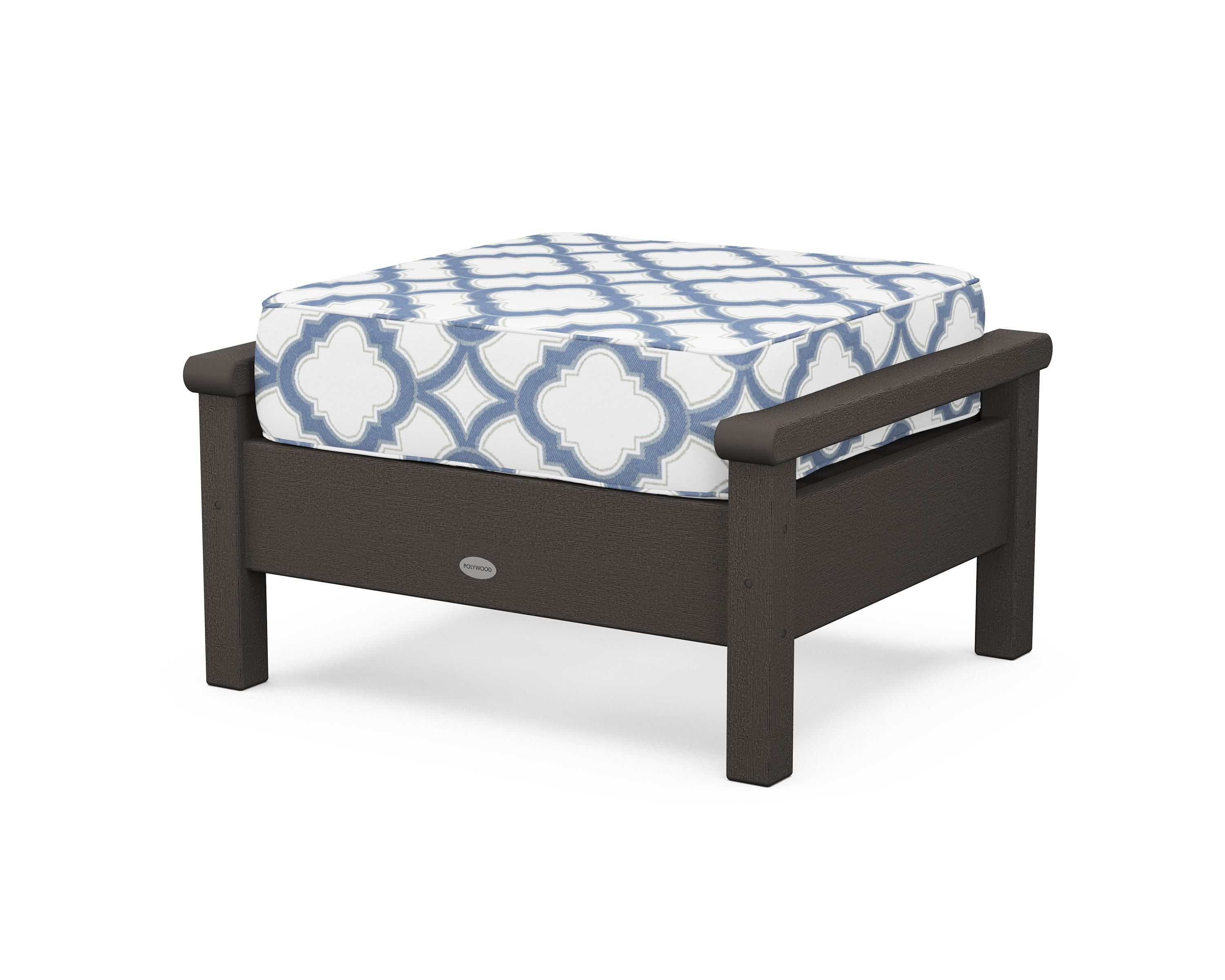 POLYWOOD® Harbour Deep Seating Ottoman in Vintage Coffee / Trellis Sky Blue