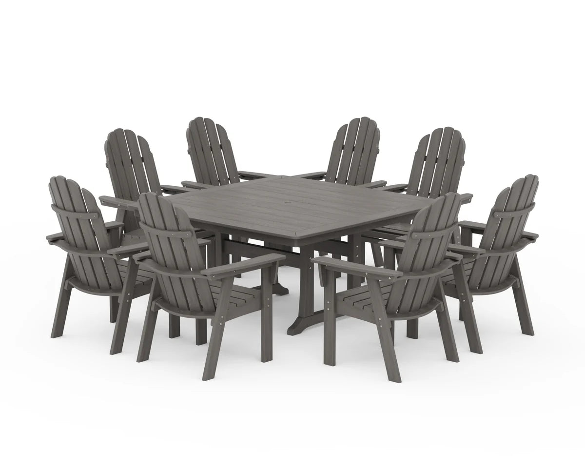 Vineyard Curveback Adirondack 9-Piece Nautical Trestle Dining Set