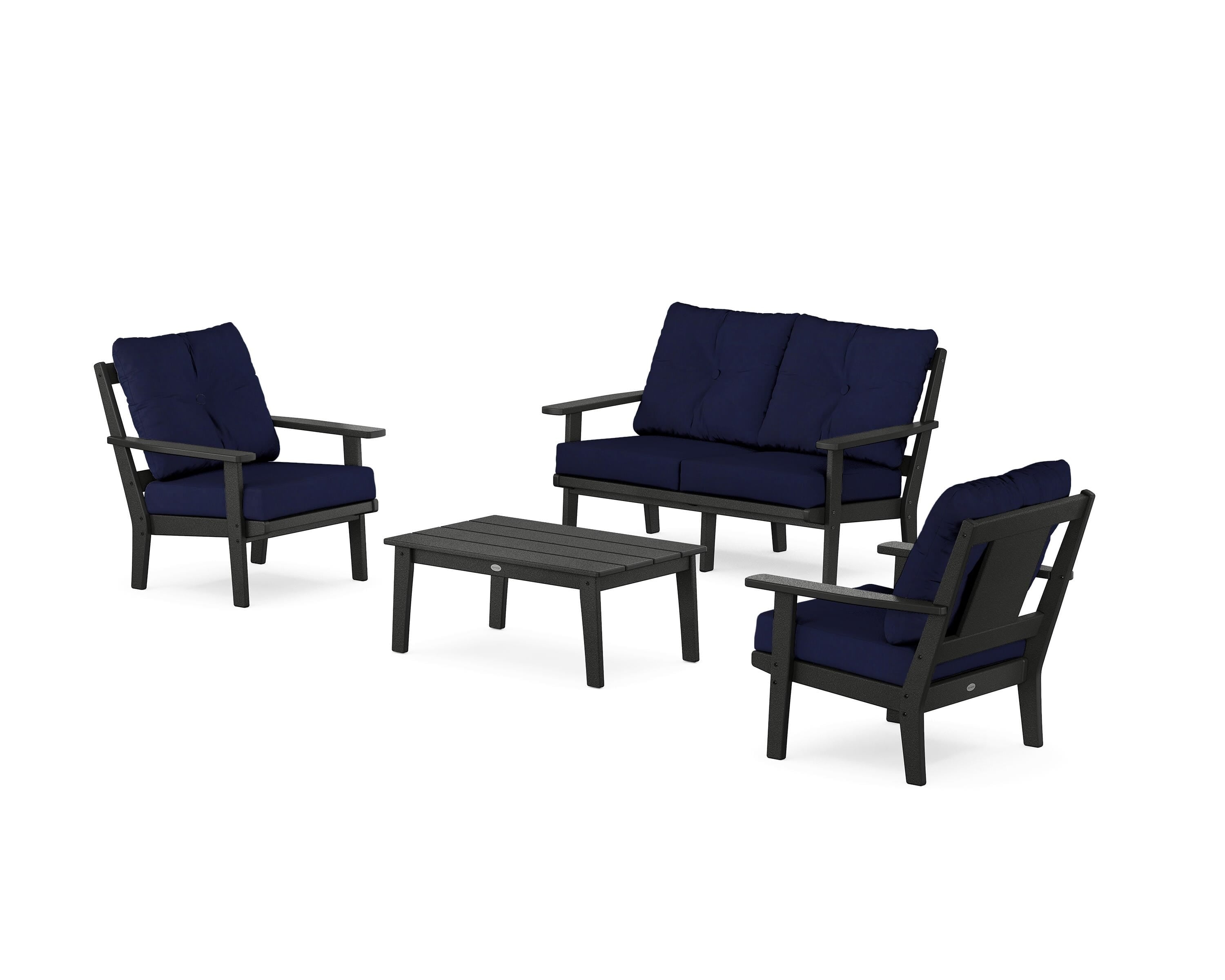 POLYWOOD® Prairie 4-Piece Deep Seating Set with Loveseat in Black / Navy